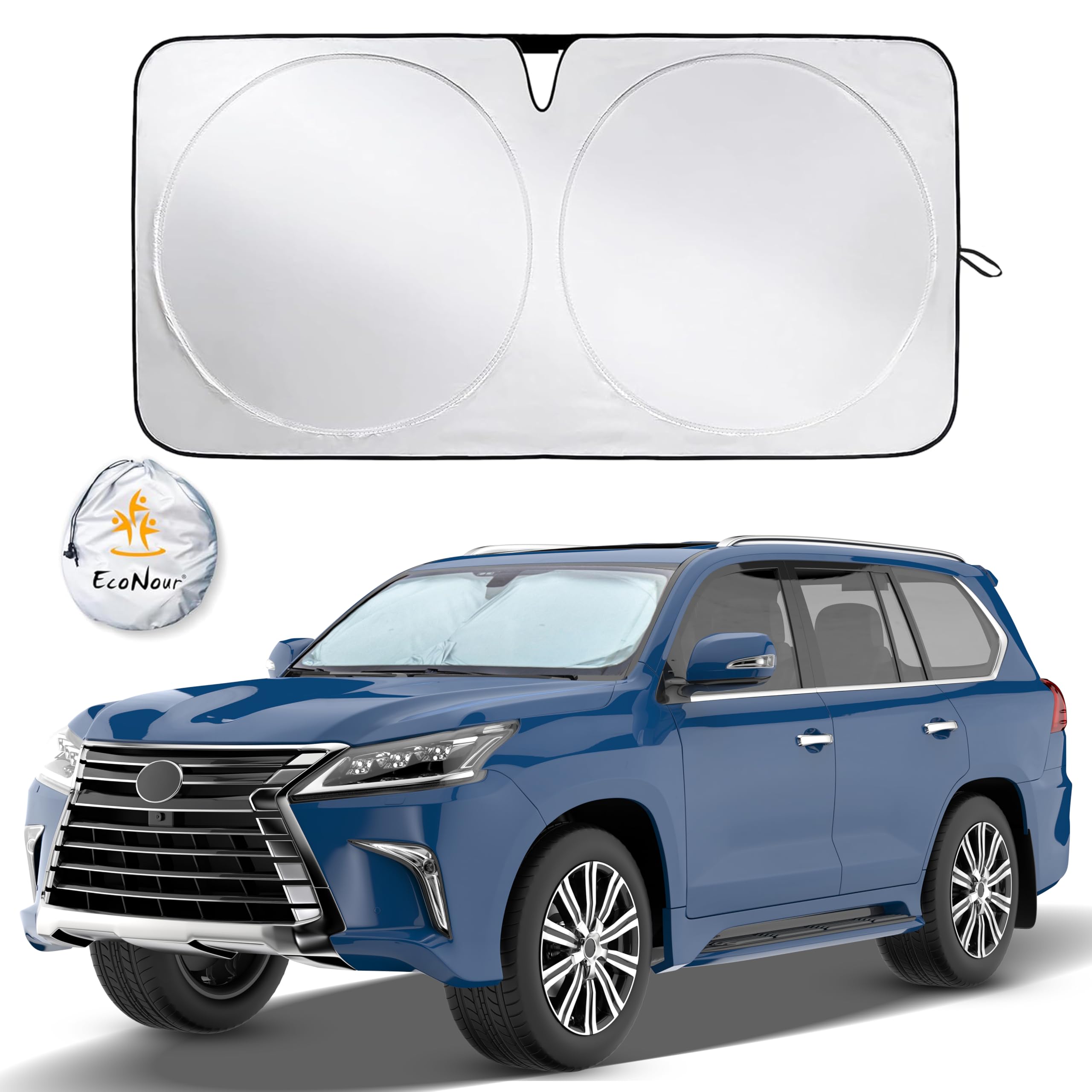 Windshield Sun Shade with Mirror Cut – EcoNour Foldable 64"x34" Sun Visor