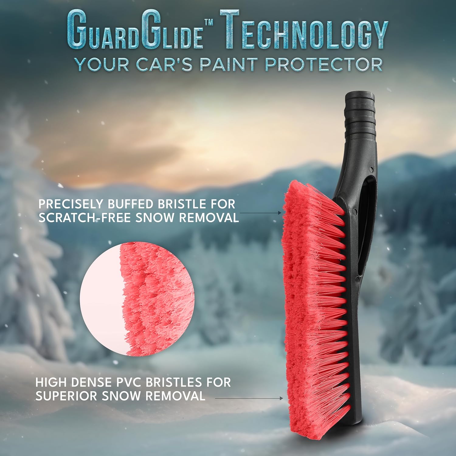 EcoNour 27" Car Snow Brush & Ice Scraper for Car Windshield (Red- 2 Pack) | Scratch Free Bristle Head Snow Brush & Tough Window Snow Scraper with Aluminium Body