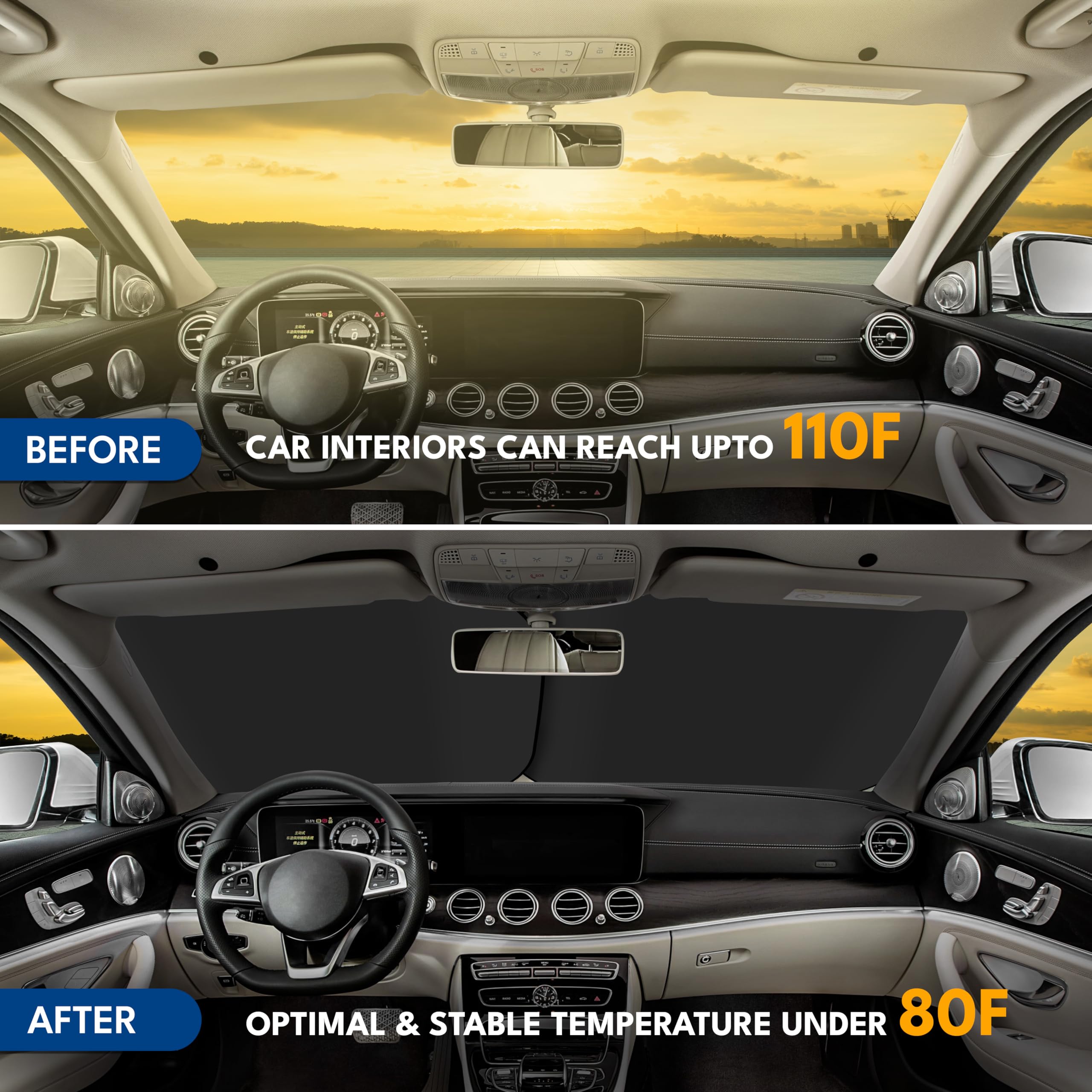 Car Windshield Sun Shade Foldable | EcoNour Medium Foldable Sunshade for Cars & SUVs