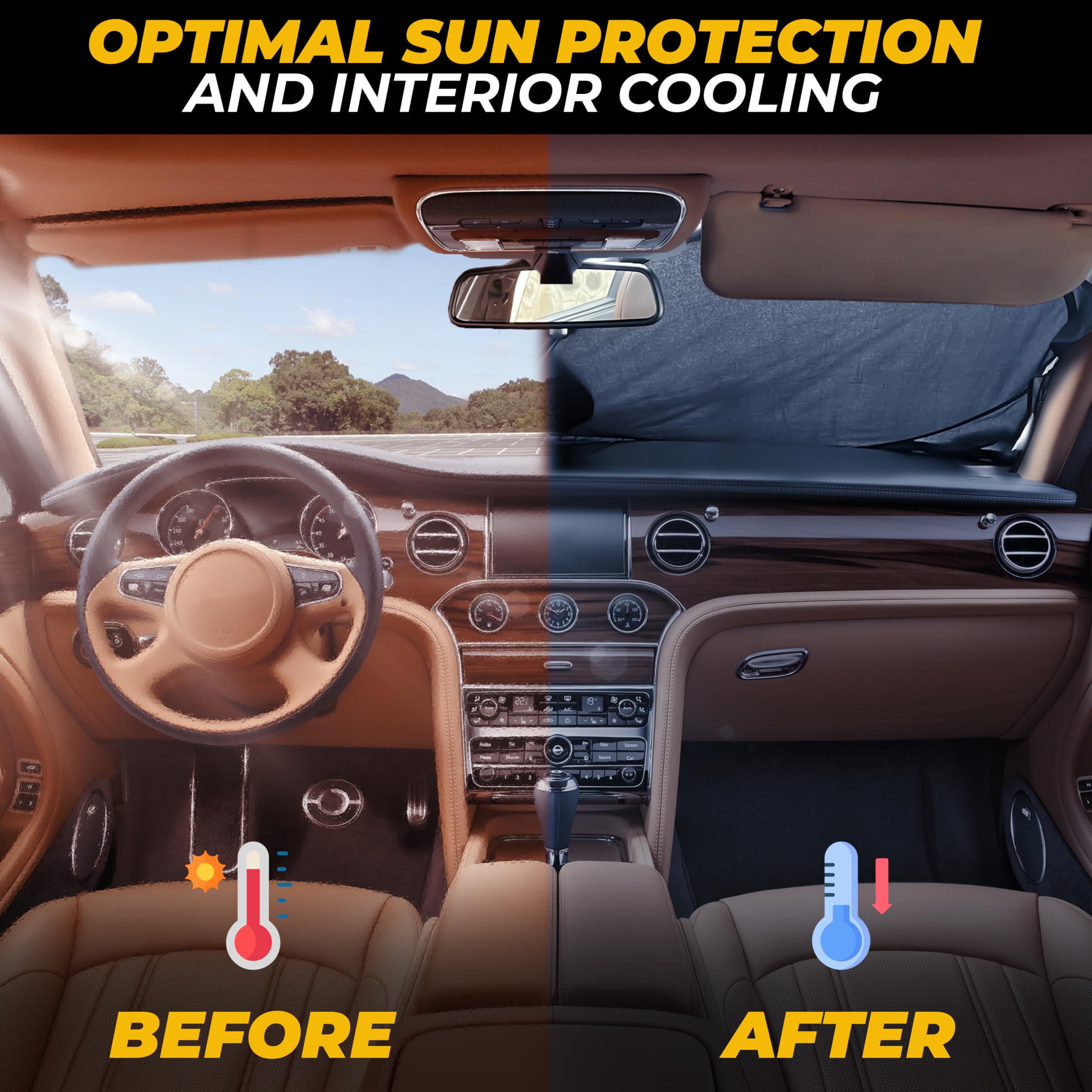Car Windshield Sun Shade S 59"x29" – Foldable Sun Visor for Cars, SUVs & Trucks