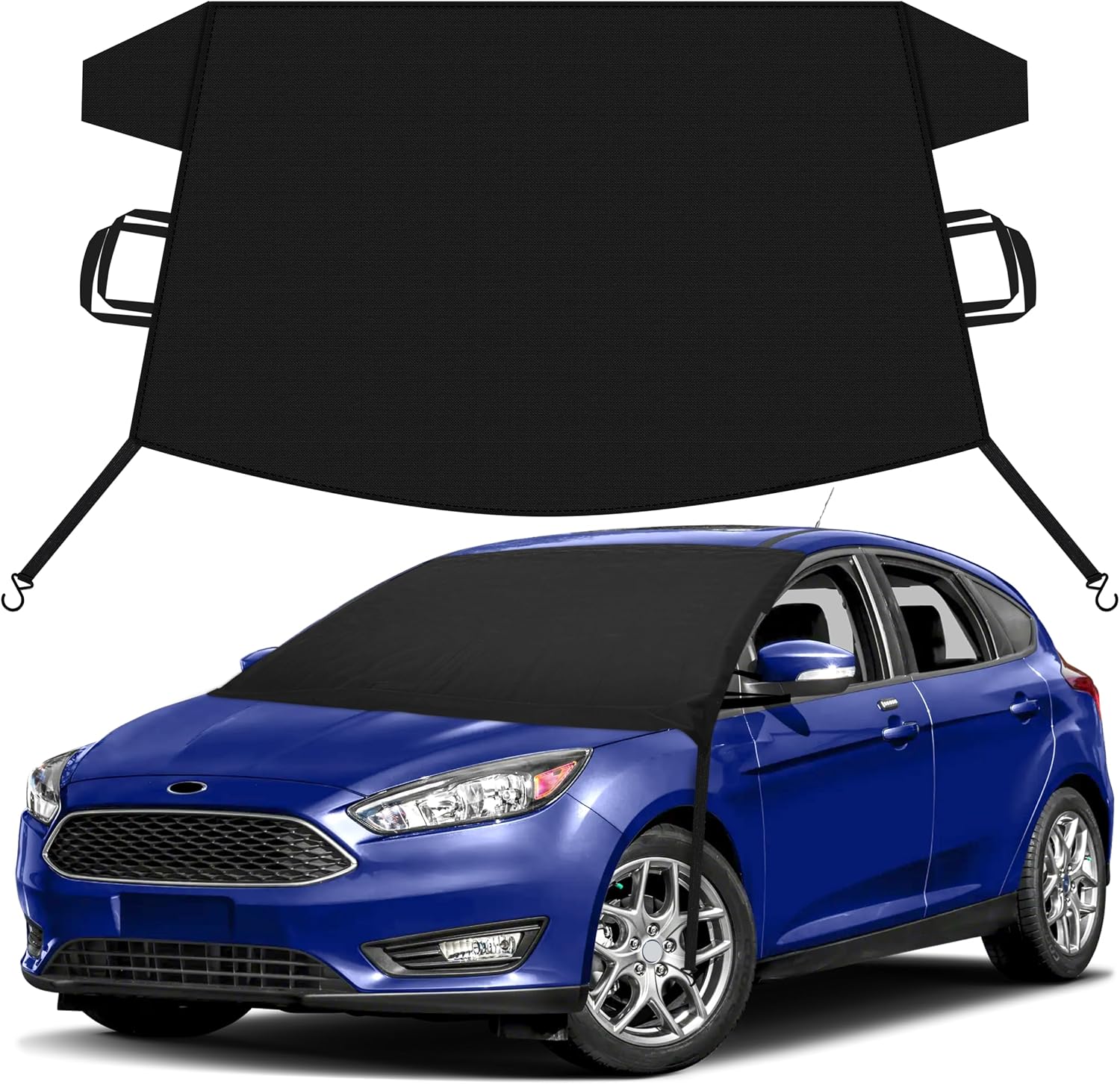 EcoNour Car Snow Cover Compatible for Ford Focus | Windshield Cover for Ice and Snow with S-Hook Straps | Heavy-Duty 600D Oxford Winter Car Cover, Waterproof & Anti-Slip