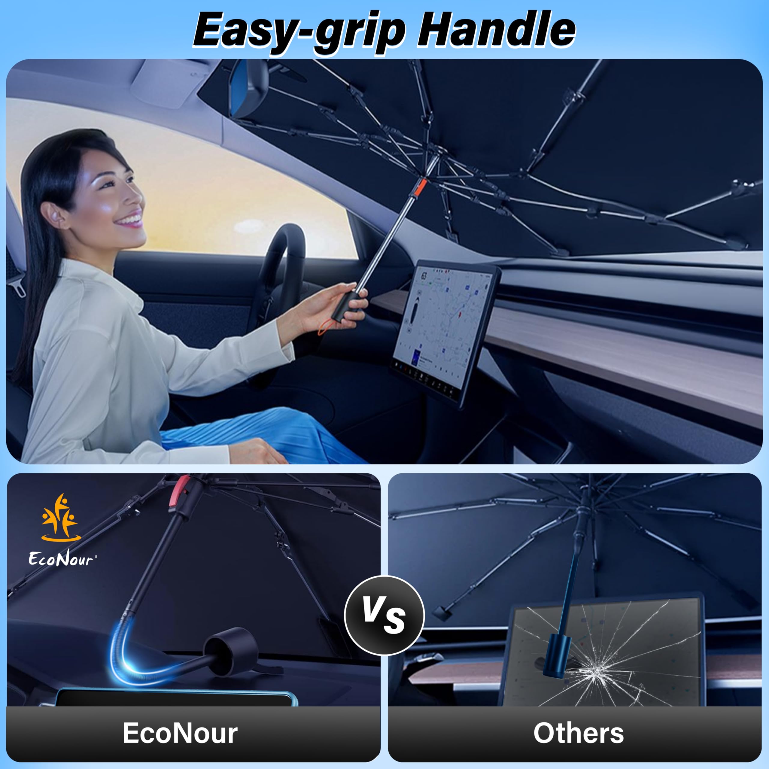 EcoNour Car Windshield Sunshade Umbrella, compact foldable design for UV protection.