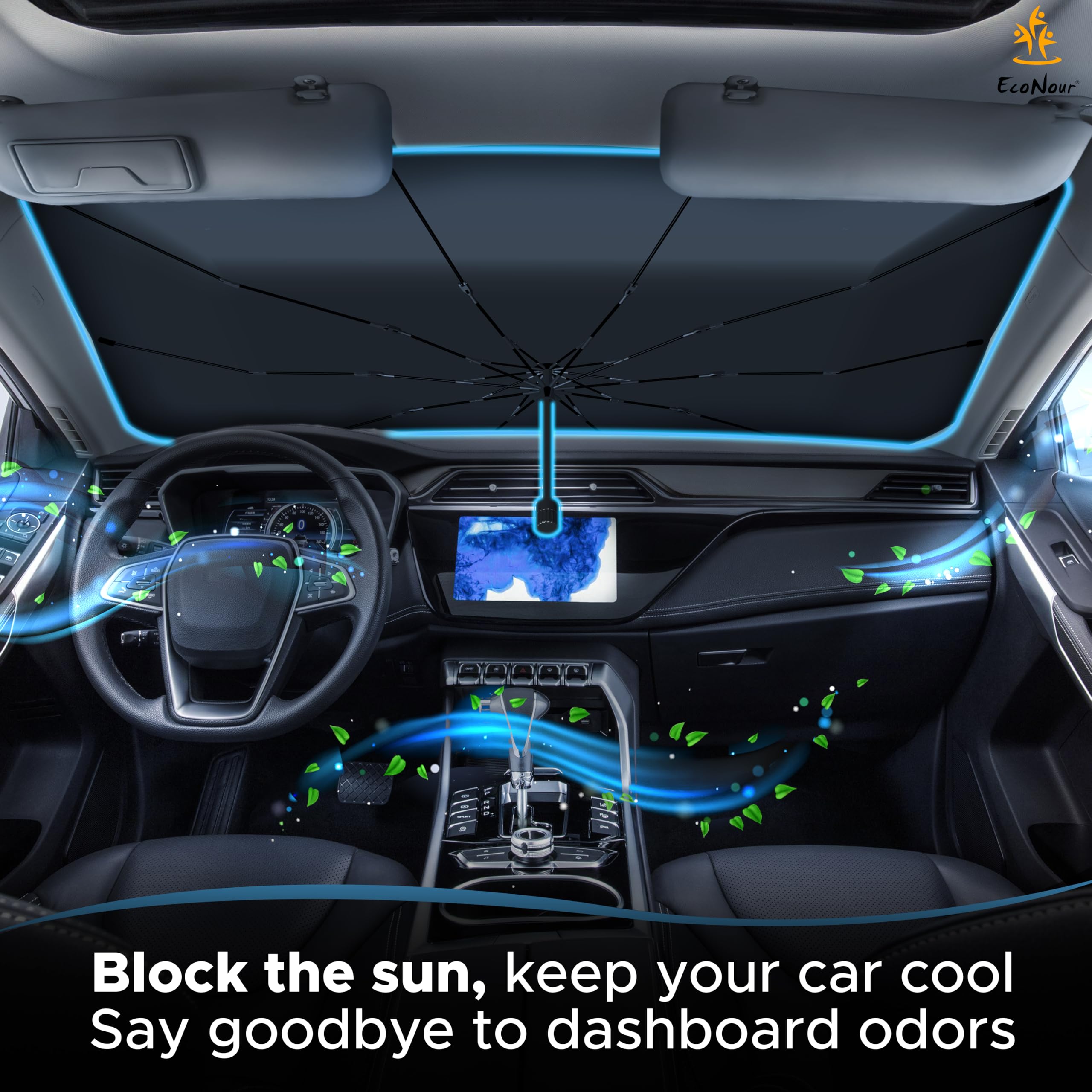 EcoNour Car Windshield Sun Shade, front window umbrella sunshade for summer.