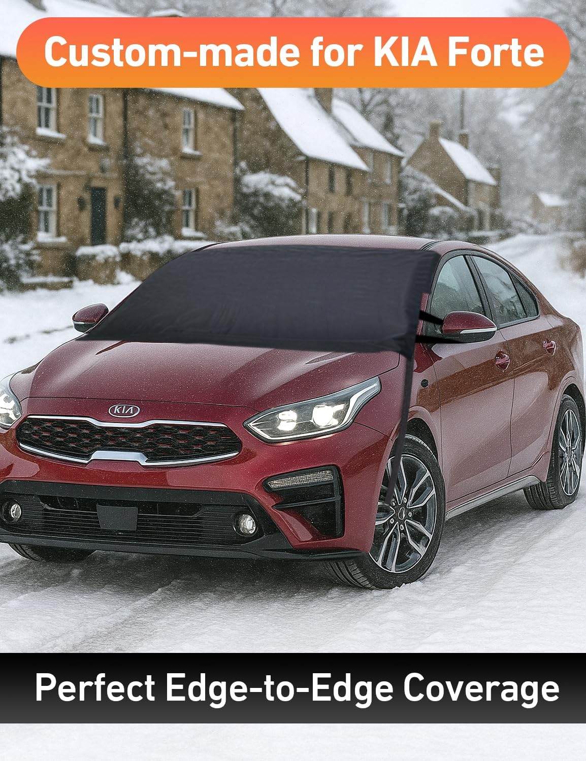 EcoNour Car Snow Cover Compatible with Kia Forte | 600D Oxford Windshield Cover for Snow & Ice with S-Hook Straps | Waterproof & Anti-Slip Winter Car Cover