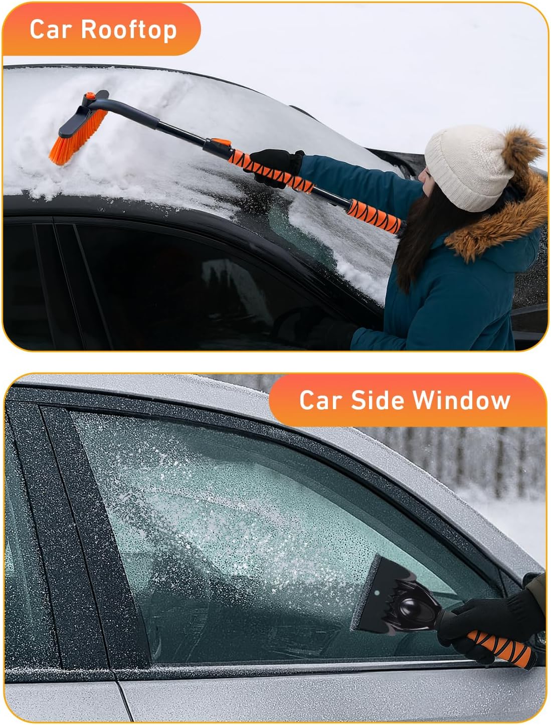 EcoNour 44.7" 3-in-1 Extendable Snow Brush & Ice Scraper for Car, Truck & SUV