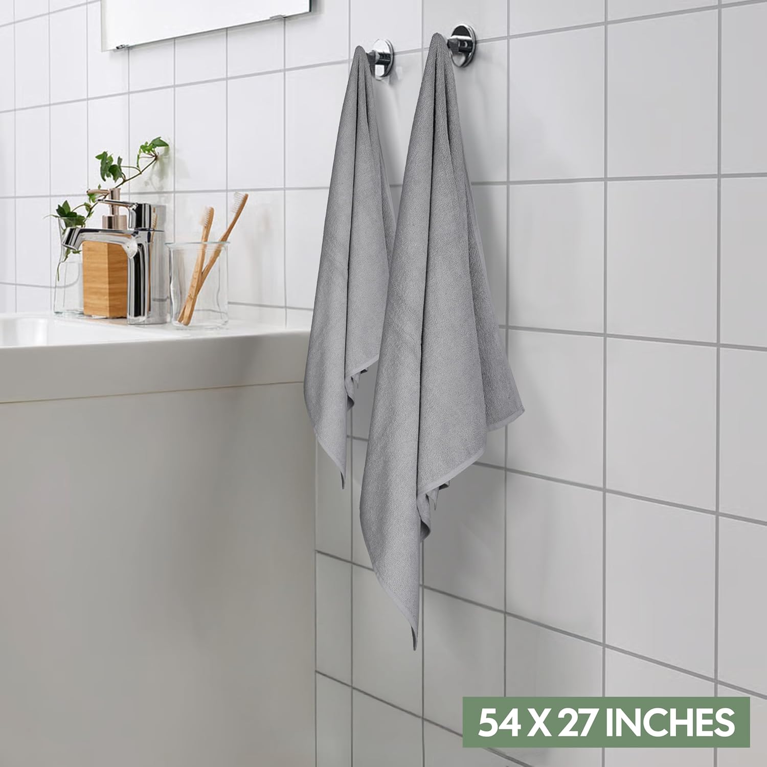 EcoNour Luxury 4-Pack Grey Turkish Cotton Bath Towels, 550 GSM 100% Cotton – 27x54 Inch, Ultra Soft, Quick Dry & Highly Absorbent for Bathroom, Gym & Travel