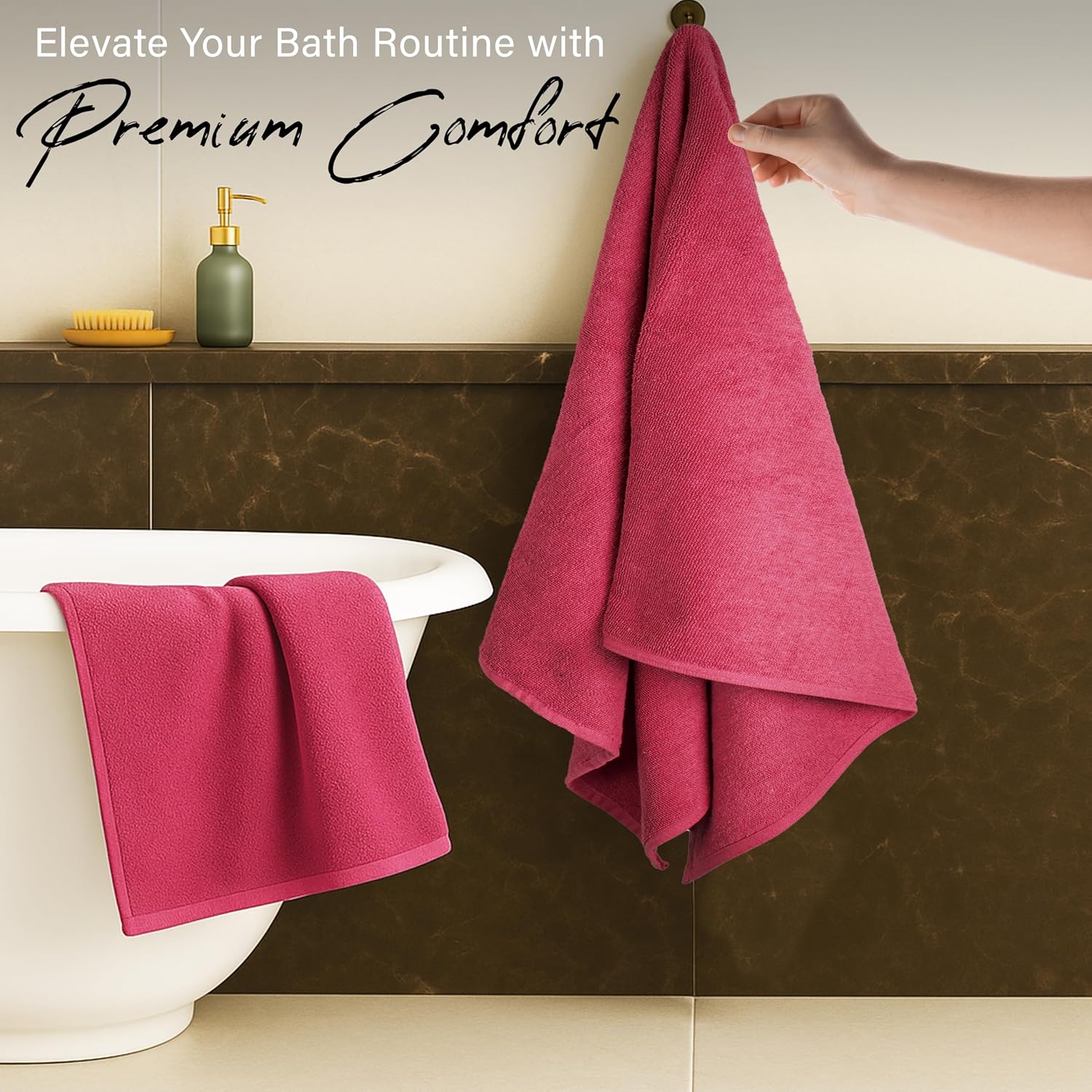EcoNour Luxury 6-Piece Pink Turkish Cotton Bath Towel Set – 550 GSM, 100% Cotton, Ultra Soft & Highly Absorbent