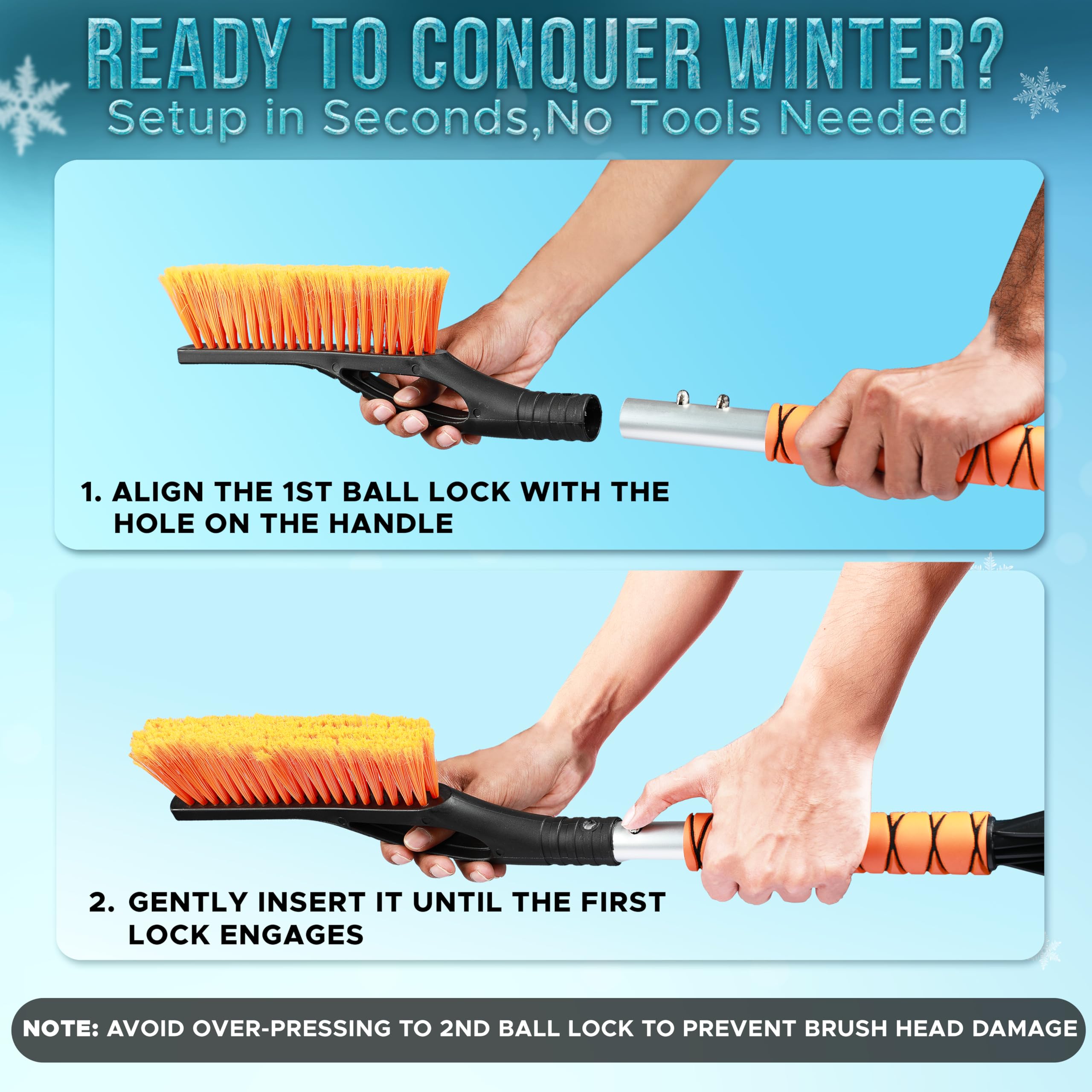 27" Car Snow Brush and Ice Scraper 2 Pack Orange | EcoNour