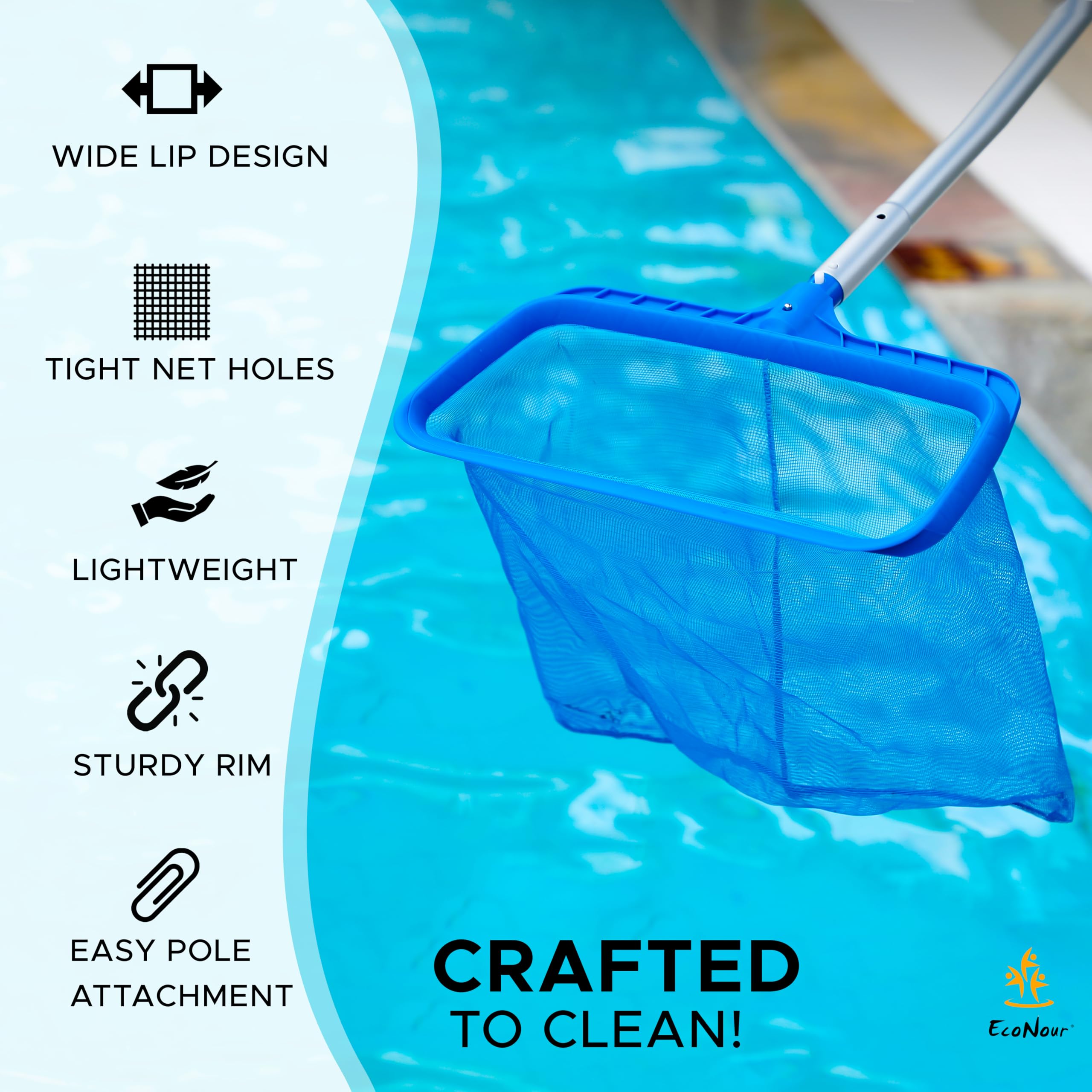 Pool Skimmer Net – EcoNour Pool Leaf Rake Fits Standard Poles