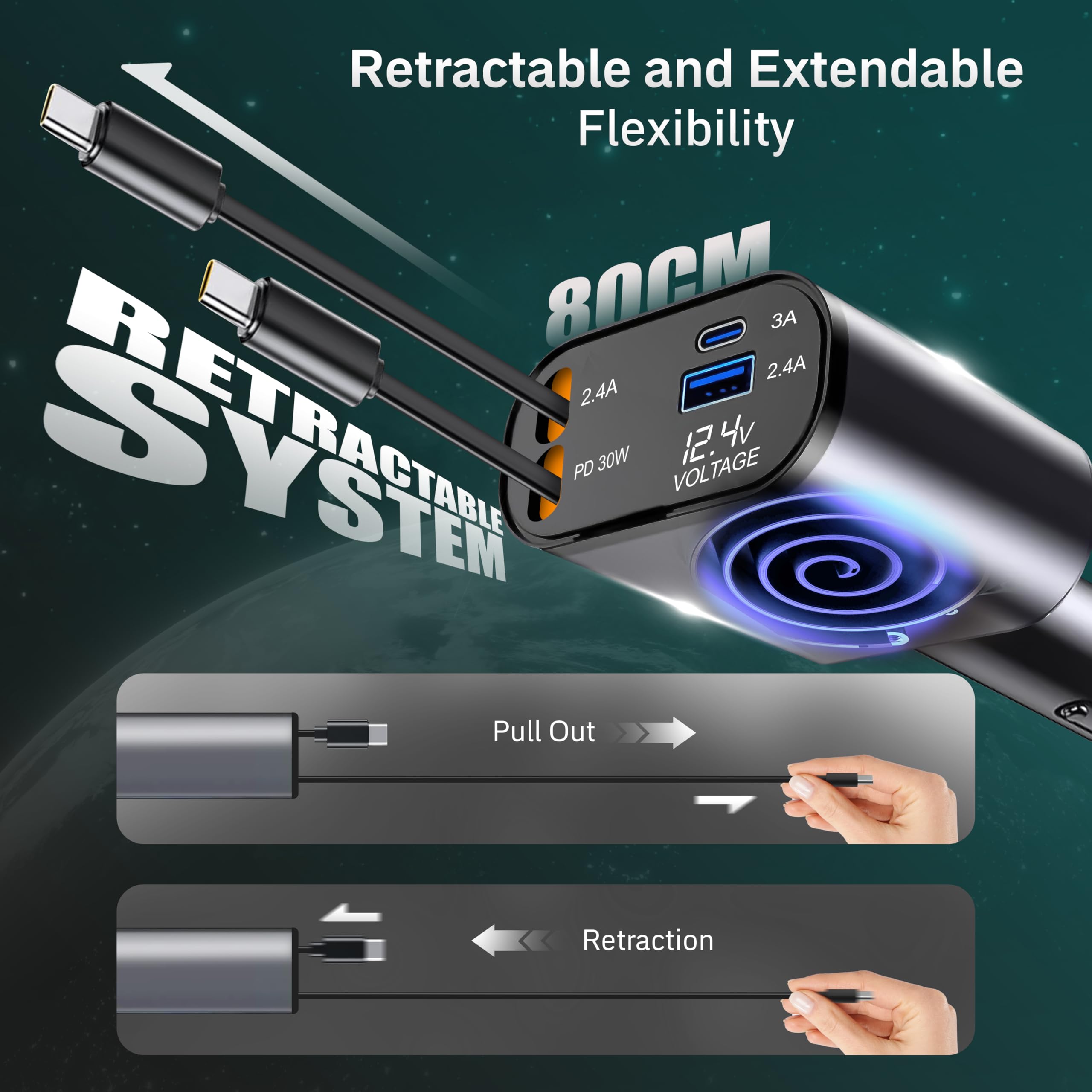 4-in-1 Car Charger for iPhone, Samsung, and Android