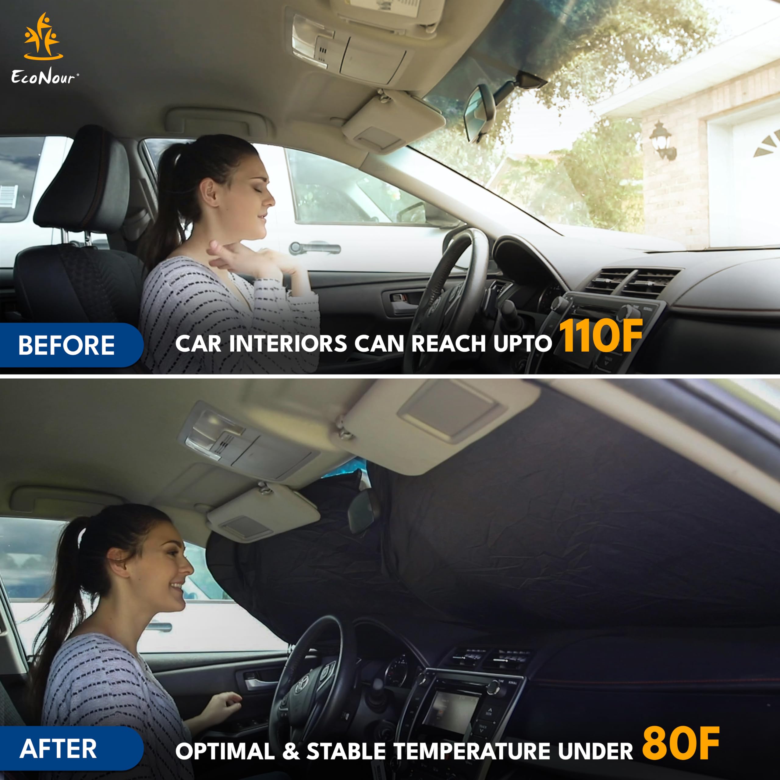 Truck Windshield Sun Shade – EcoNour X-Large Sunshade for SUVs & Commercial Trucks