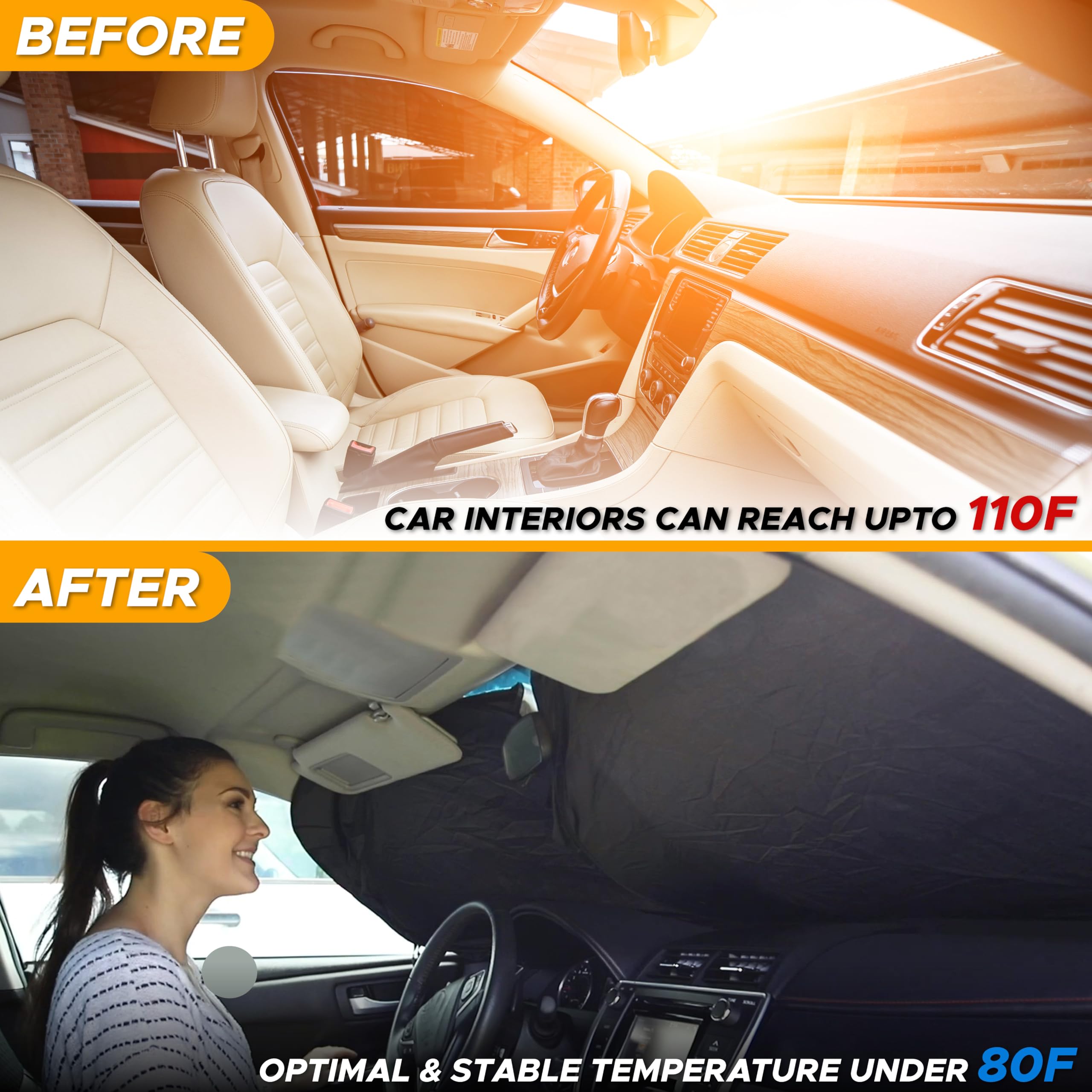 Car Windshield Sun Shade – Compact Foldable Front Window Sun Visor