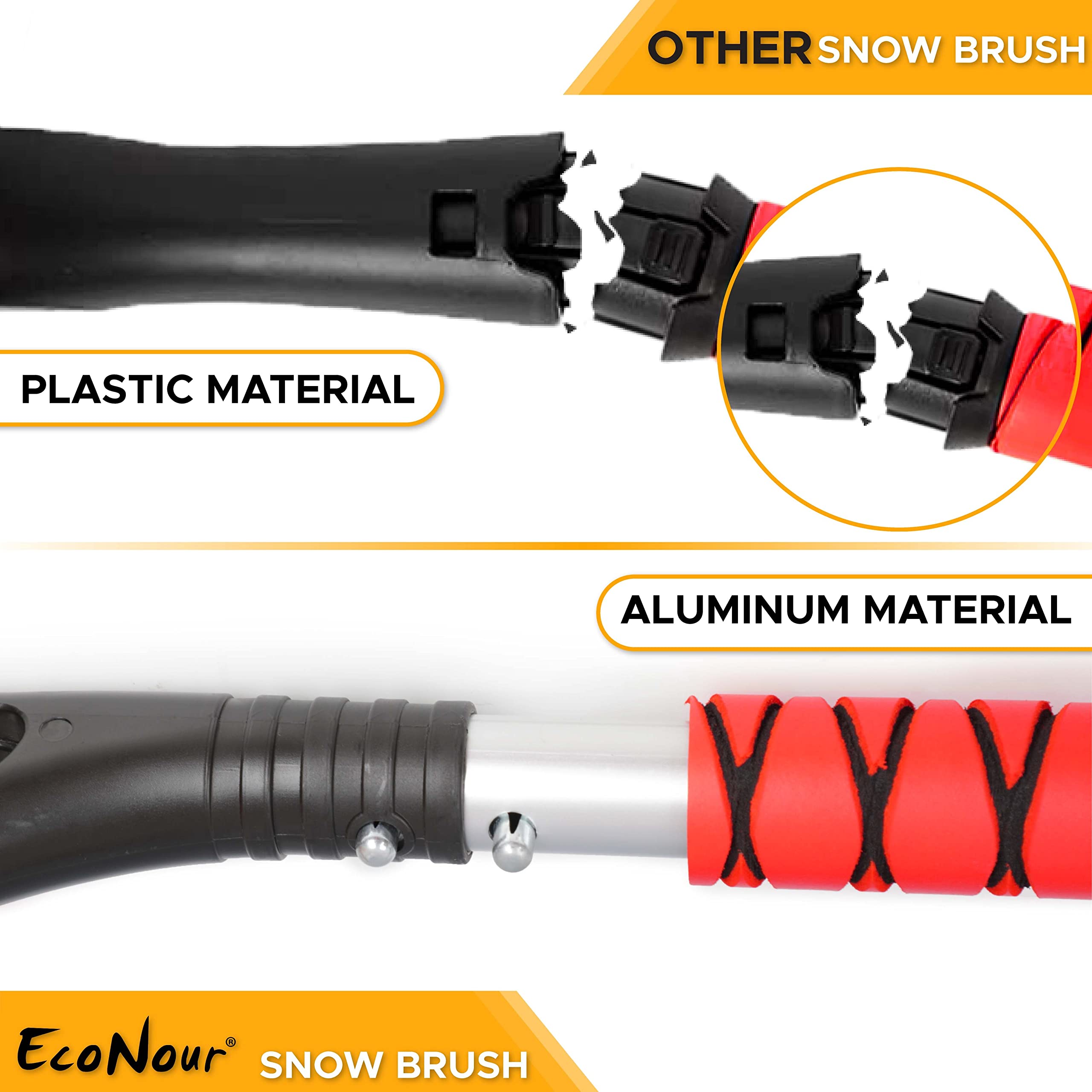 27" Aluminum Car Snow Scraper and Brush Red for Car Windshield Ice Removal EcoNour