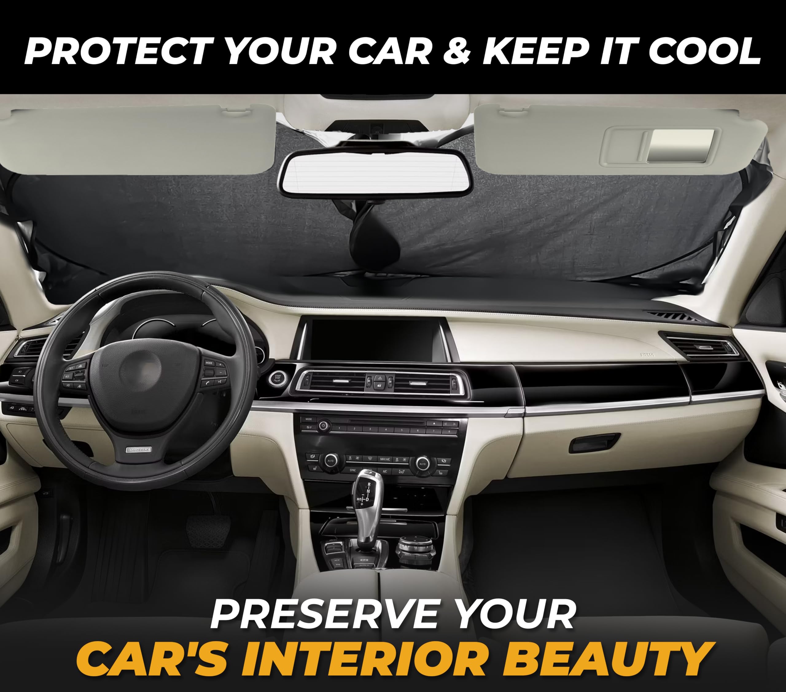 Windshield Sun Shade for Car SUV Truck with Storage Bag – Universal Fit 64x33.5 Sun Visor Keeps Interior Cool