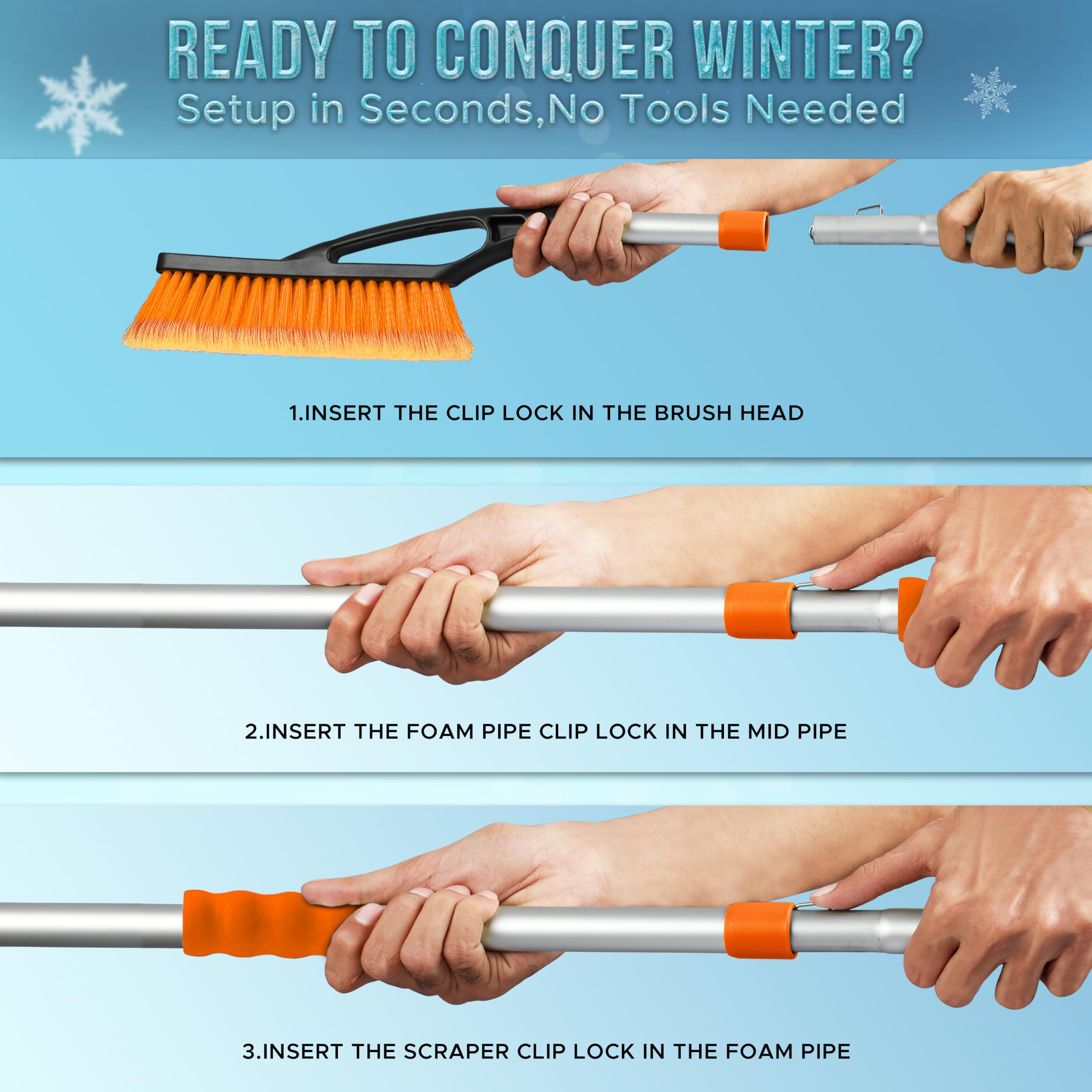 Detachable Snow Brush with Ice Scraper 57" for Windshield & Windows EcoNour