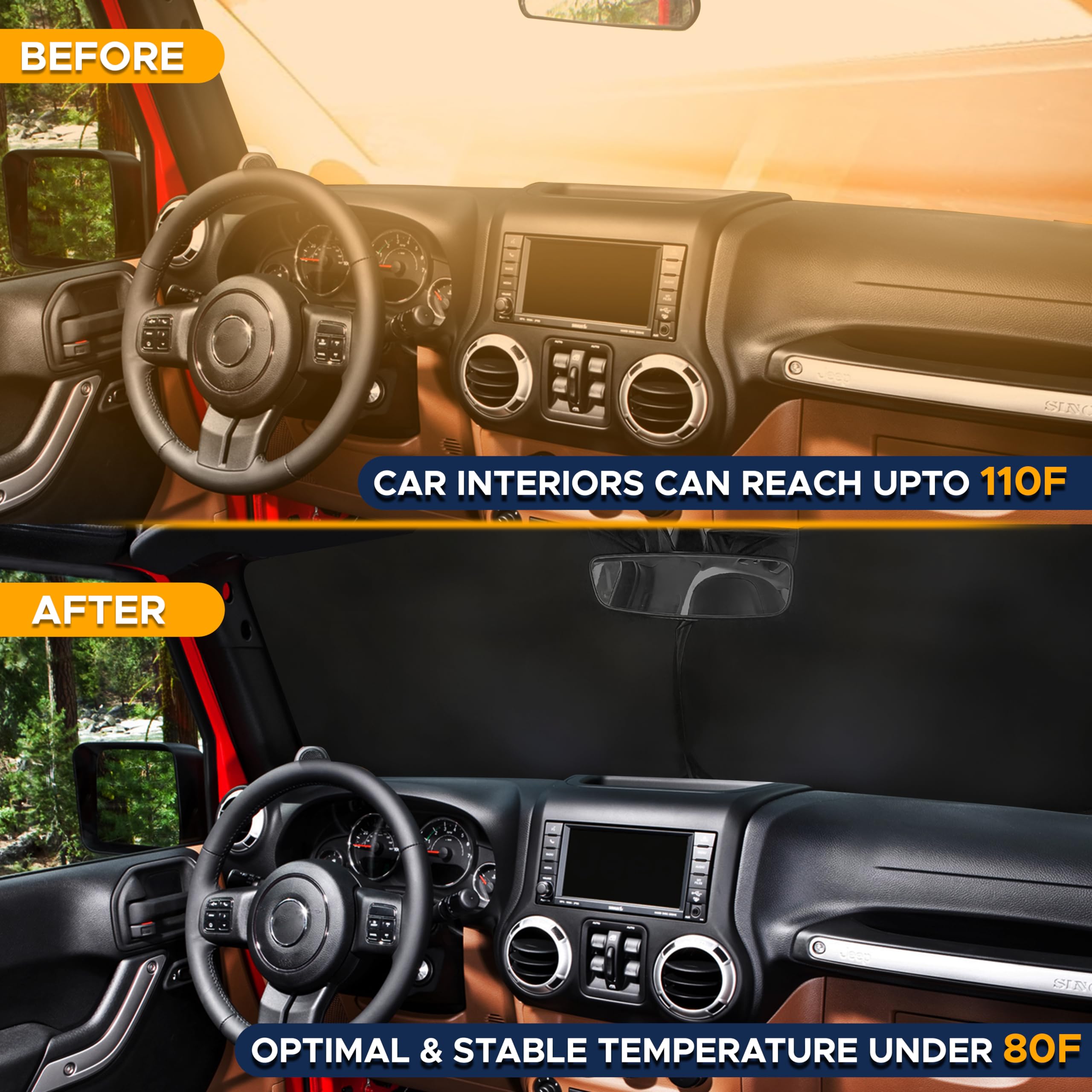 Jeep Windshield Sunshade – Sun Blocker for Wrangler, Gladiator & Compass