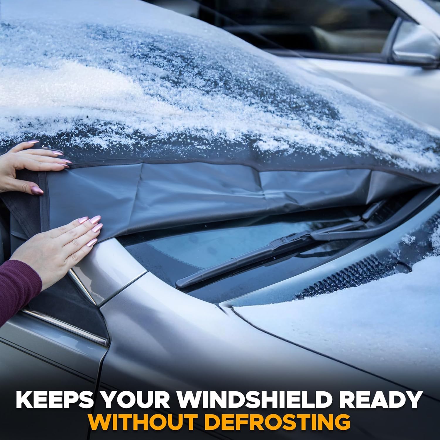 EcoNour Windshield Snow Cover with S-Hooks | Heavy-Duty 600D Oxford Fabric | Waterproof Winter Car Windshield Cover for Pickup Trucks, SUVs & Vans | All-Weather Protection | XL (74"x43")