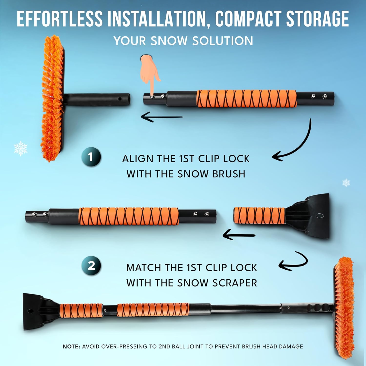 EcoNour 44.7" 3 in 1 Snow Brush for SUV | Long Extendable Windshield Ice Scraper