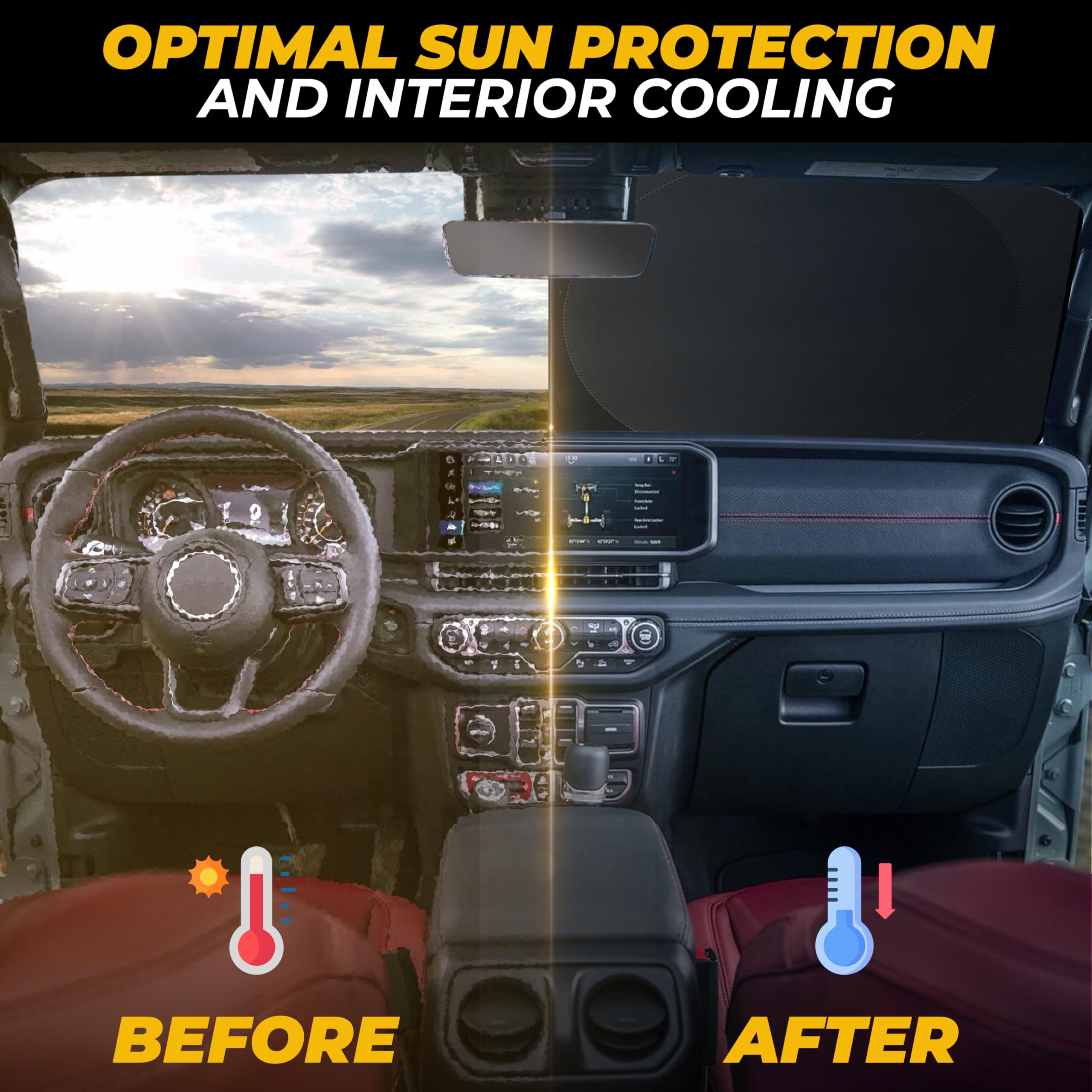 Jeep Windshield Sunshade – EcoNour X-Small 60"x21" UV & Heat Protection for Wrangler