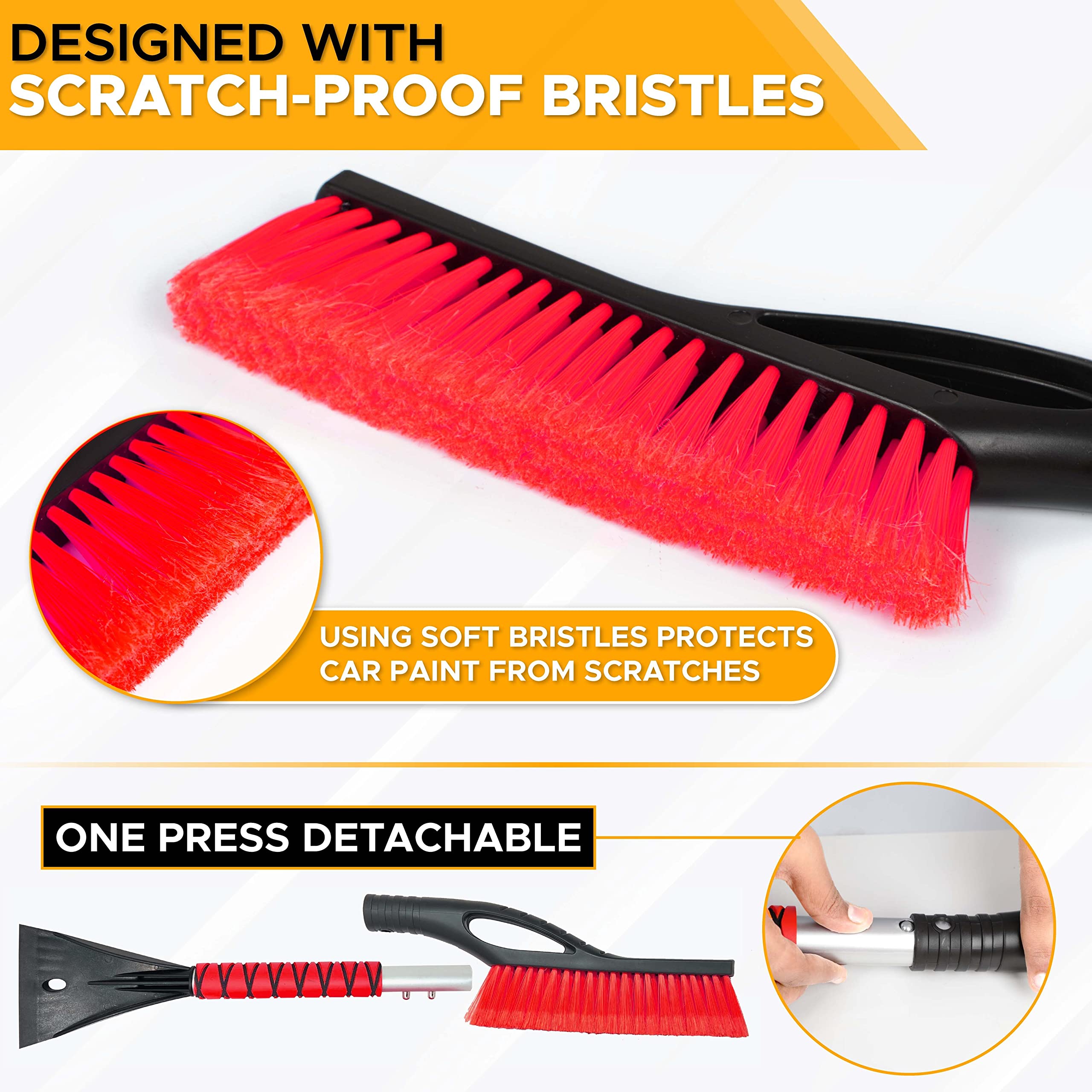 27" Aluminum Car Snow Scraper and Brush Red Heavy Duty Winter Accessory EcoNour