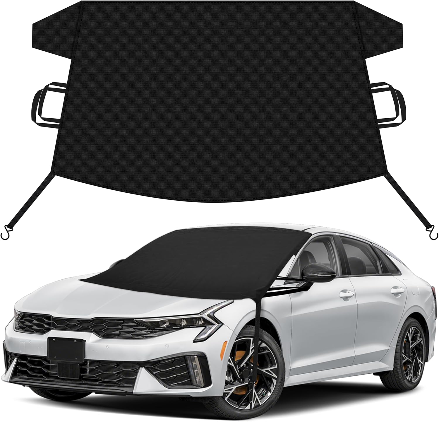 EcoNour Car Snow Cover Compatible with Kia Forte | 600D Oxford Windshield Cover for Snow & Ice with S-Hook Straps | Waterproof & Anti-Slip Winter Car Cover