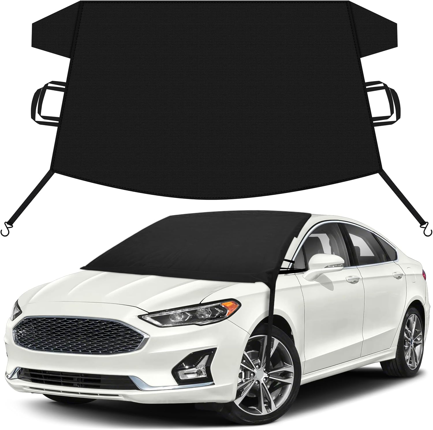EcoNour Car Snow Cover Compatible with Ford Fusion | 600D OxfordWindshield Cover for Ice & Snow with S-Hook Straps | Waterproof & Anti-Slip Winter Car Cover