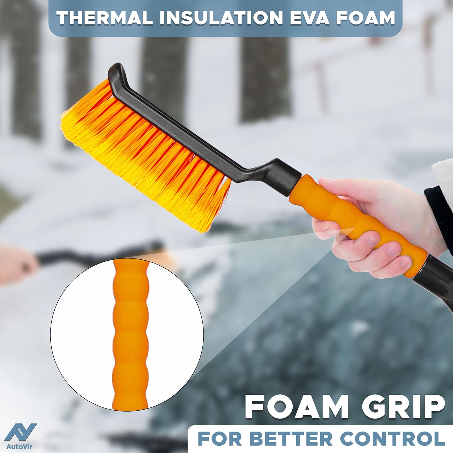 EcoNour 17" Snow Brush & Ice Scraper for Car – Compact Snow Removal Tool for Cars and SUVs