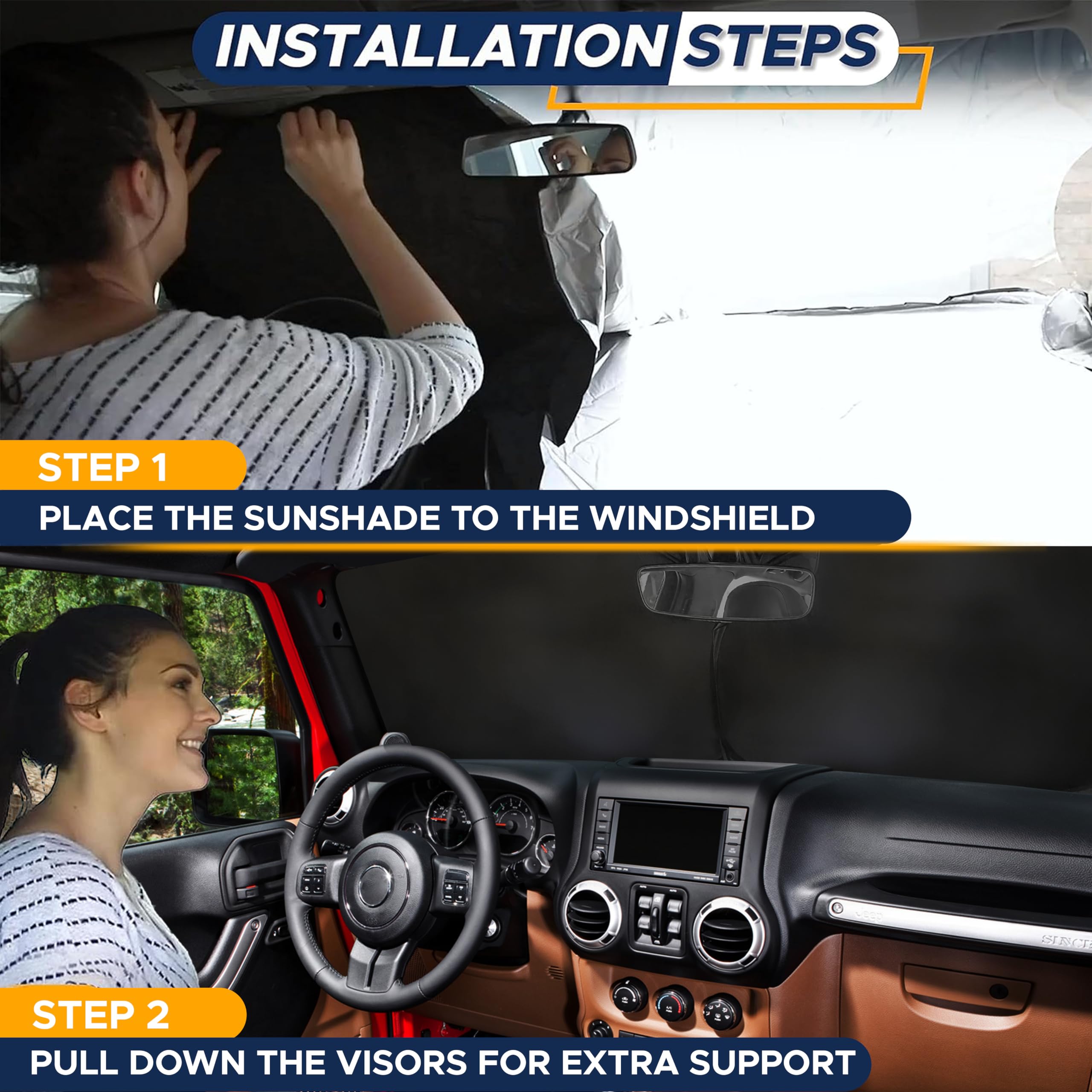 Jeep Windshield Sunshade – Blocks Sun, Heat & UV Rays for Jeep SUVs