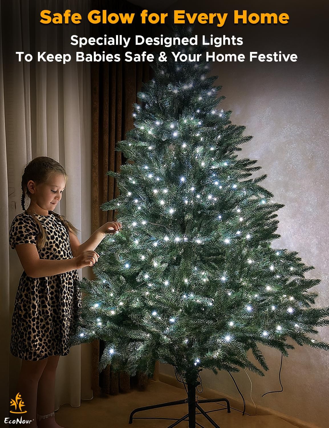 EcoNour 62Ft 720 LED Cluster Twinkle Lights for Christmas Tree, 8 Modes String Lights for Decoration with Timer and Memory Function, Elegant Cool White Fairy Lights for Magical Home & Indoor