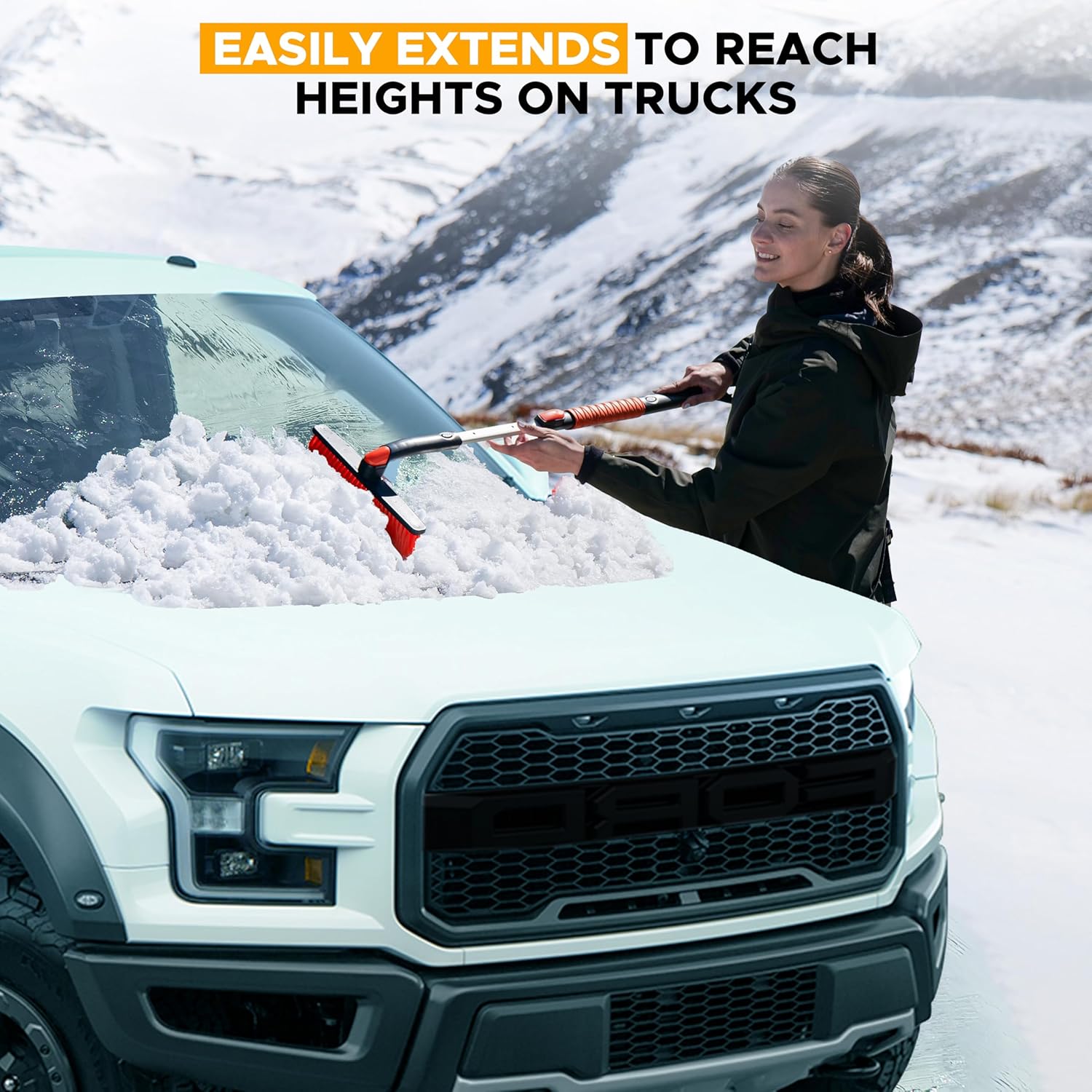 EcoNour 53" 3 in 1 Extendable Snow Brush with Ice Scraper for Car Windshield – Easy Snow Removal Tool