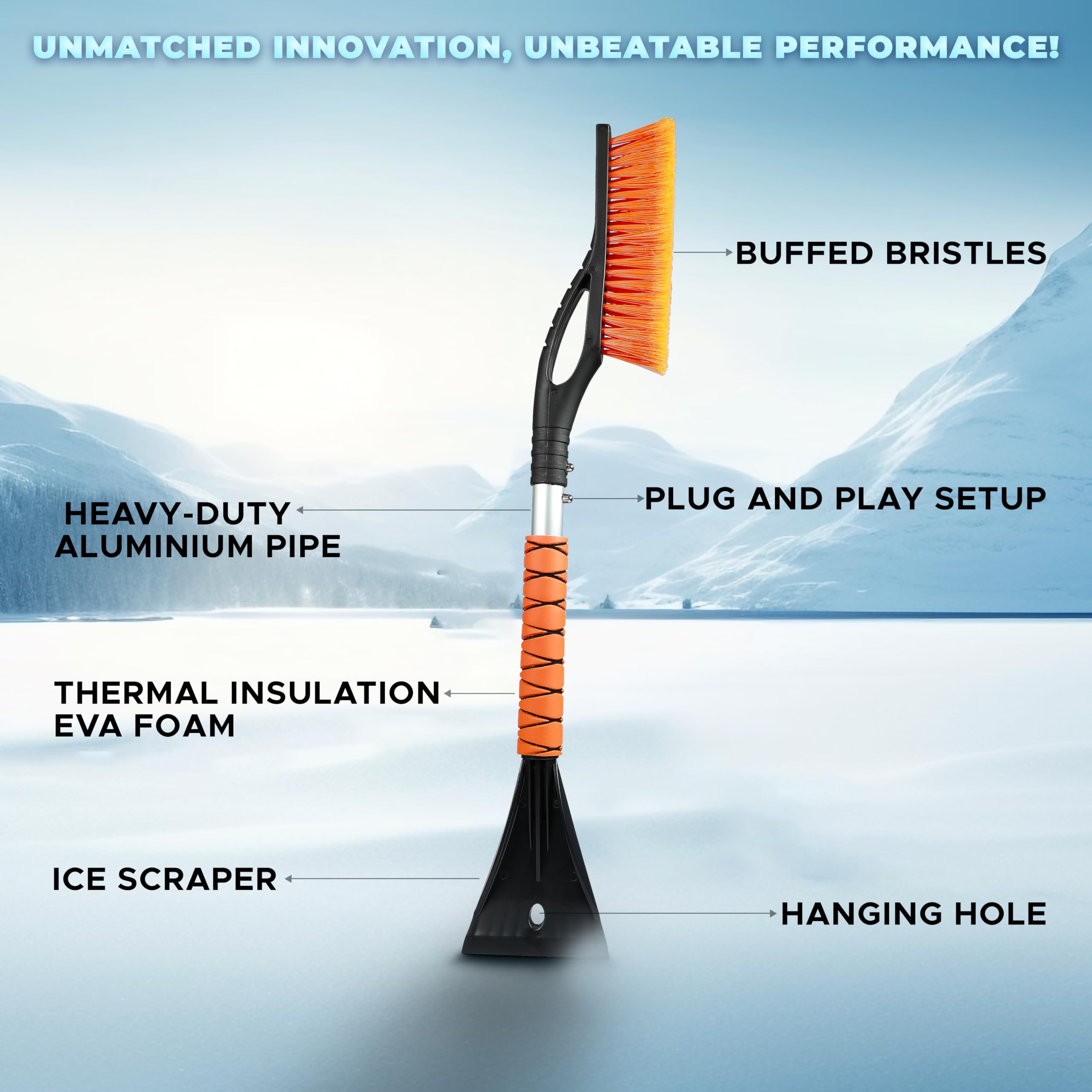 27" Car Snow Brush and Ice Scraper 2 Pack Orange Winter Car Accessory EcoNour