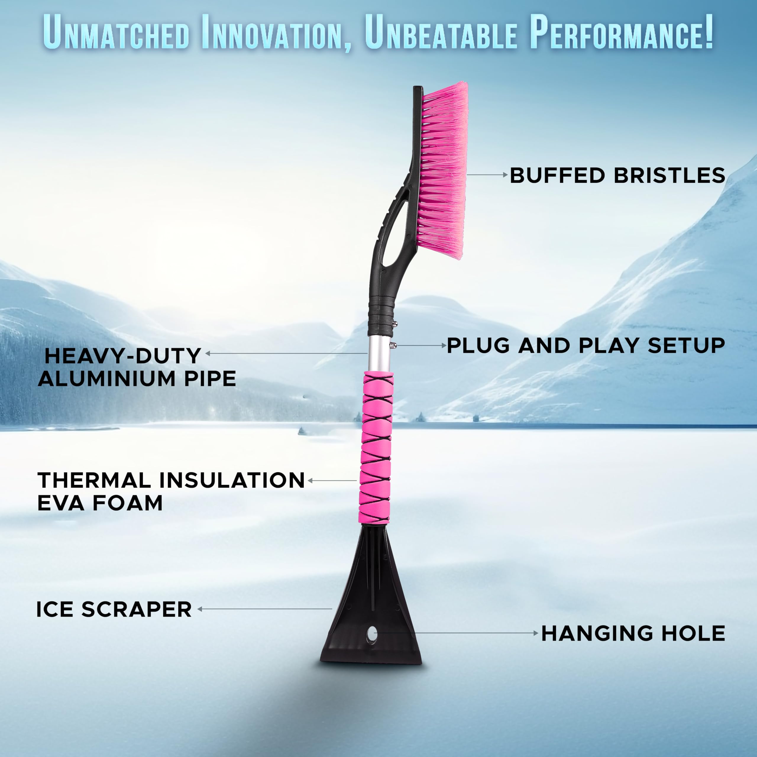 Aluminum snow brush & ice scraper 4 pack 27 inch EcoNour durable winter tools