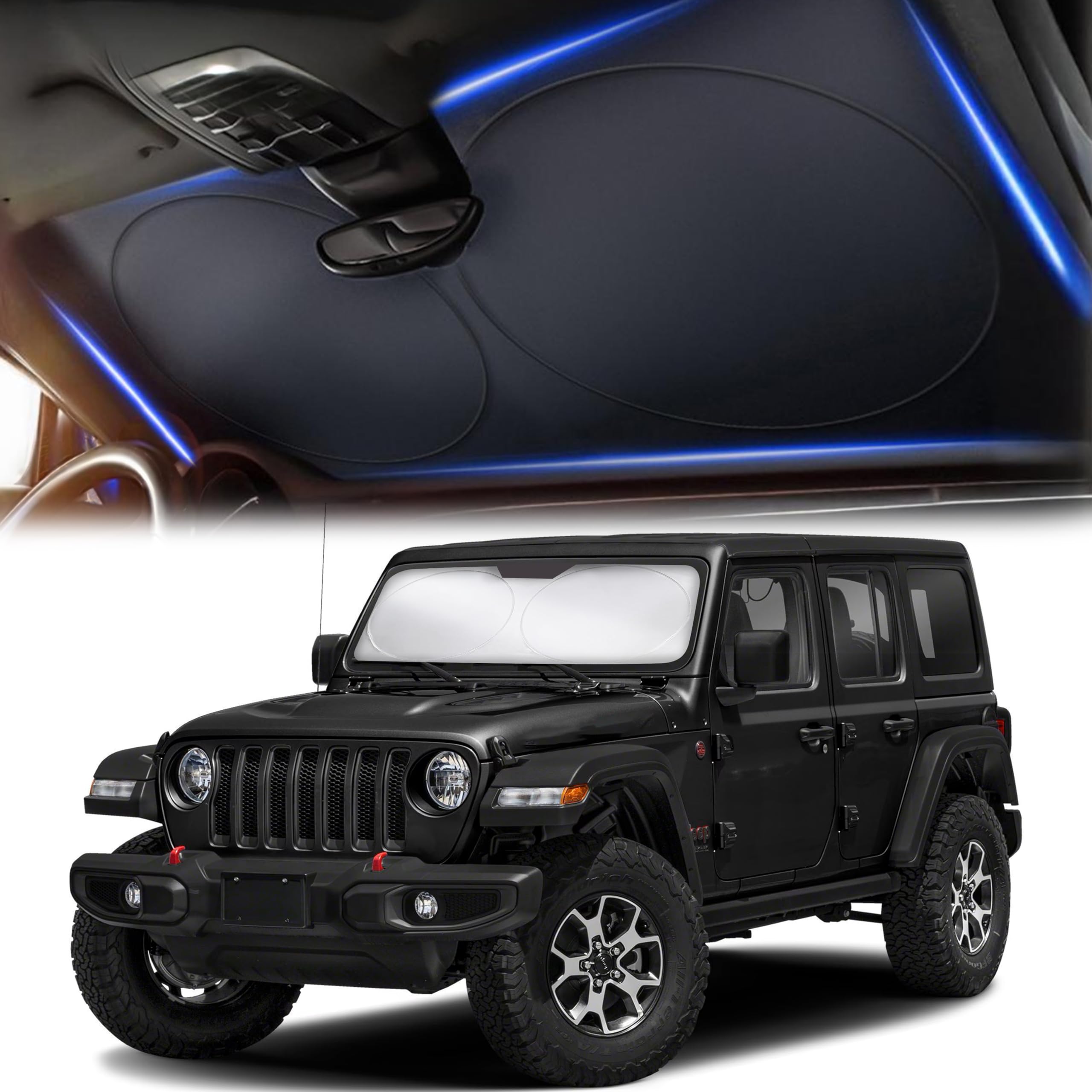 Jeep Windshield Sunshade X-Small 60"x21" – EcoNour UV & Heat Protection for Wrangler, Gladiator & Rubicon
