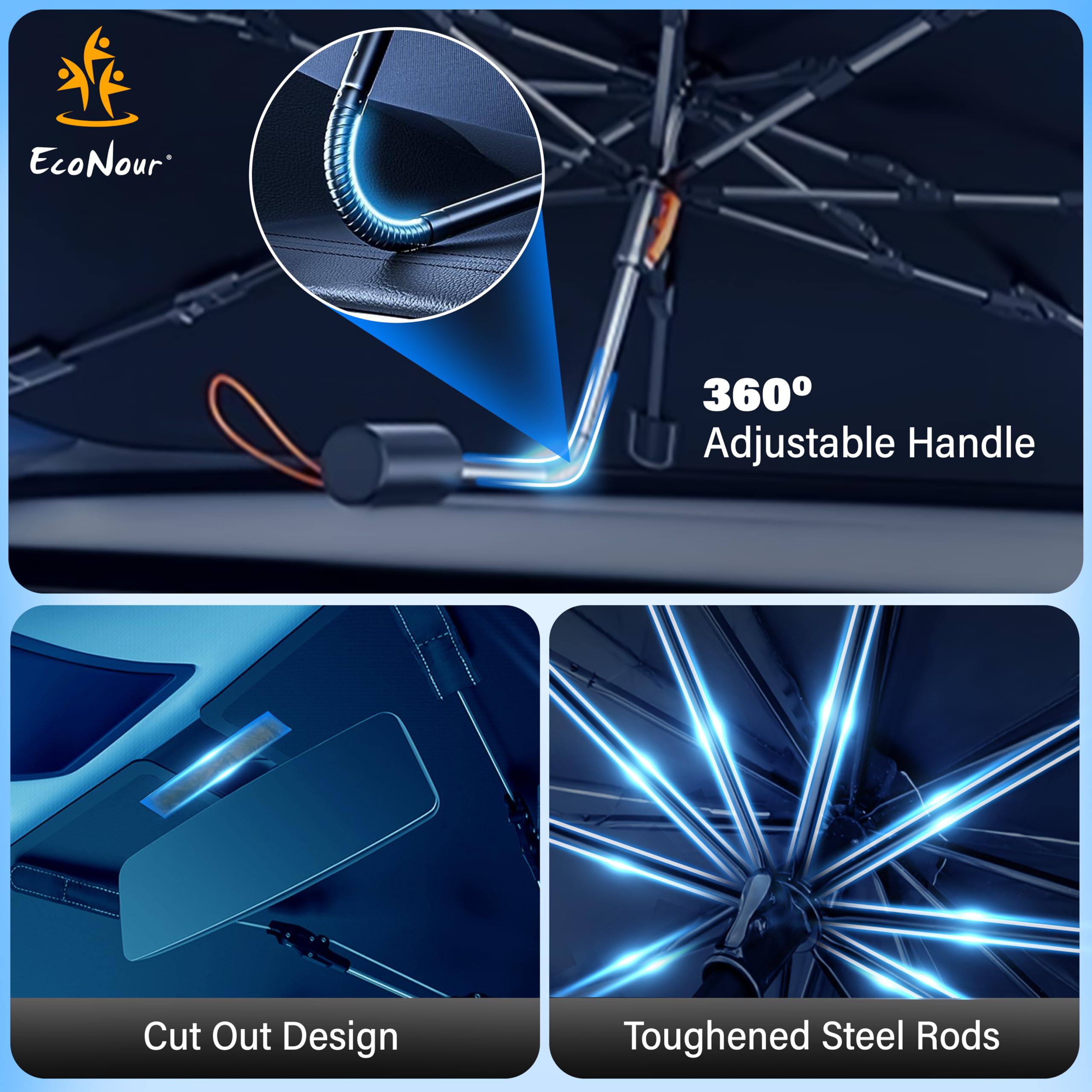 Foldable Car Windshield Sunshade Umbrella, EcoNour front windshield umbrella sunshade.