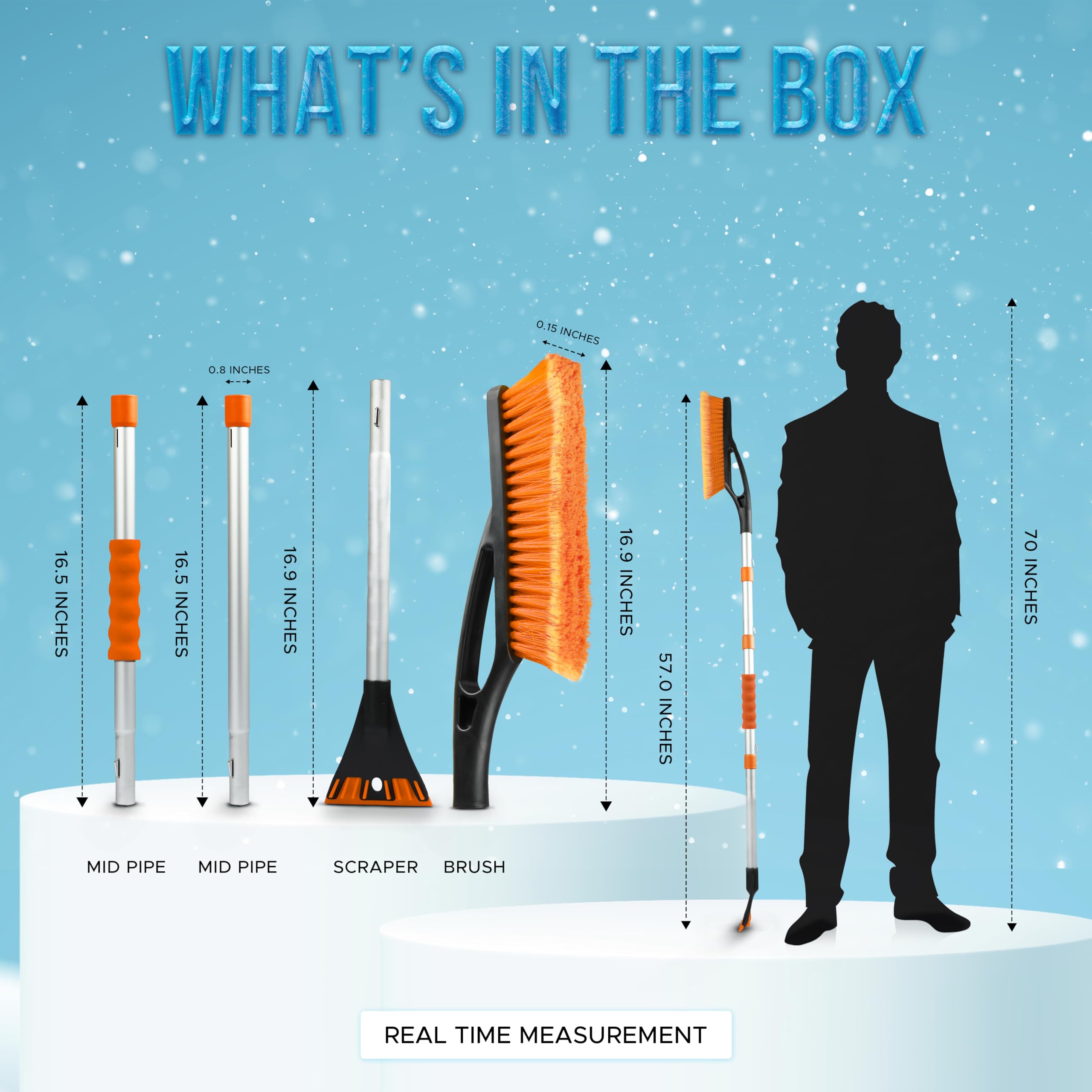 Detachable Snow Brush with Ice Scraper 57" 4-in-1 Winter Car Tool EcoNour