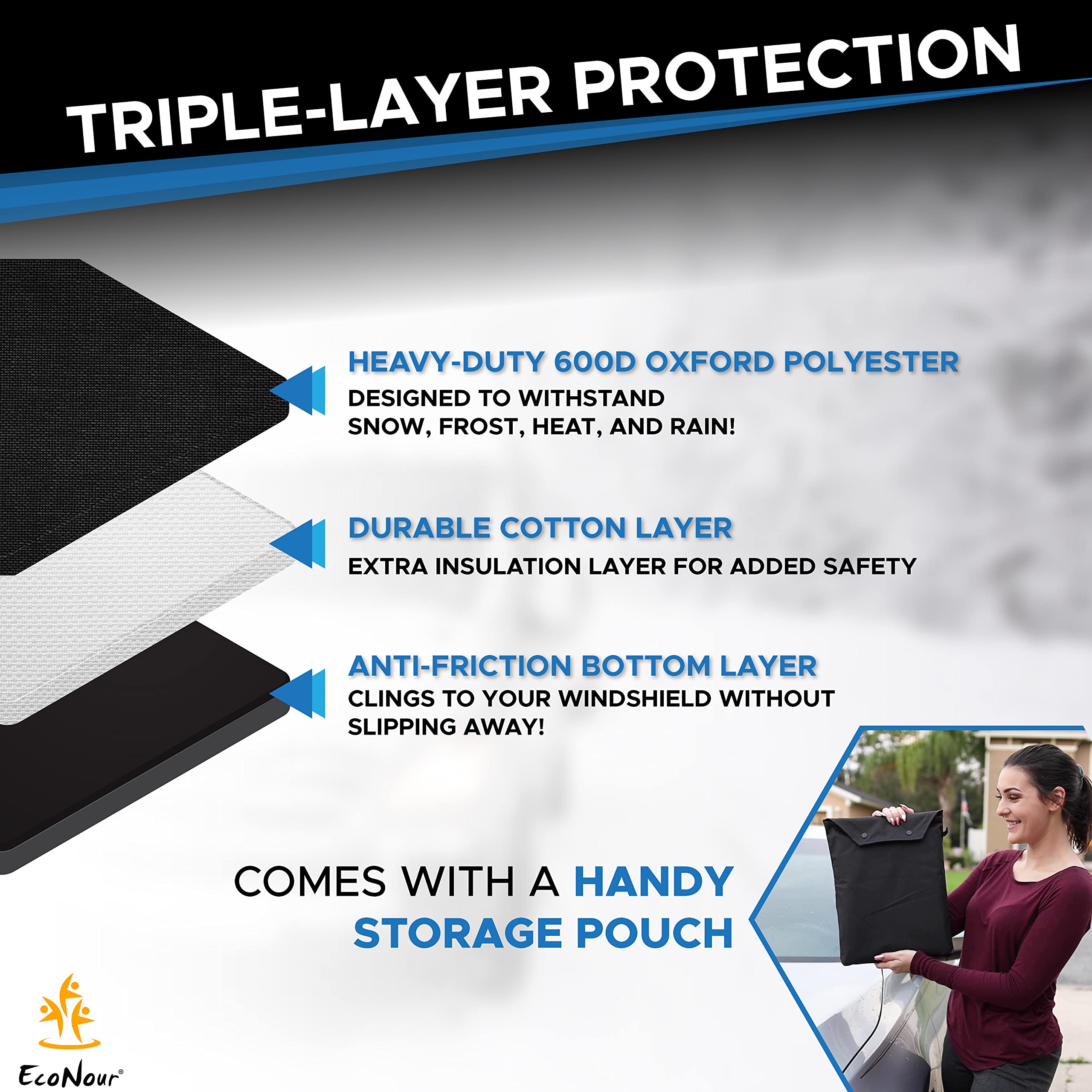 EcoNour Windshield Cover for Ice and Snow Medium (69"x42") keeps windshield ice-free.
