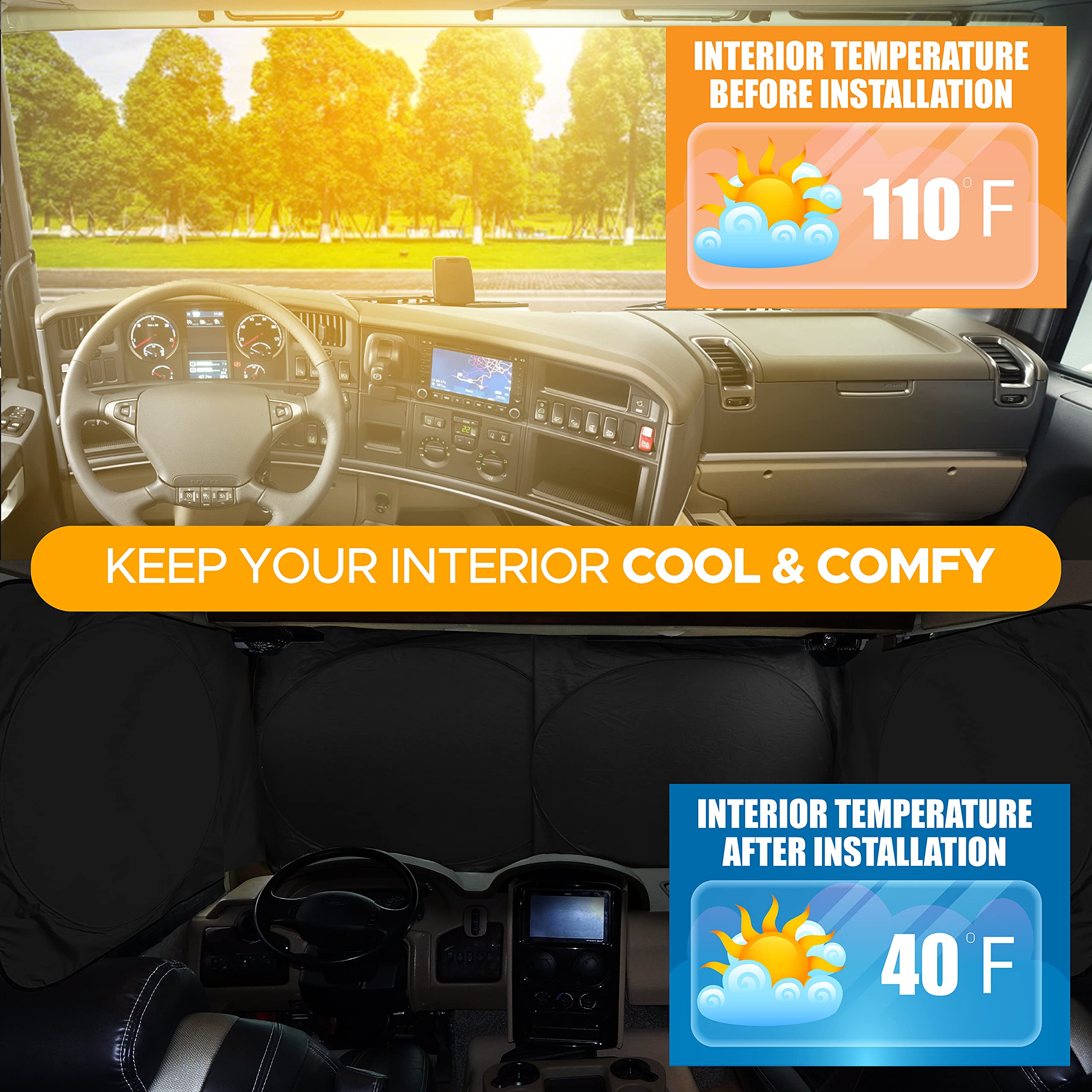Semi Truck Sunshade with Maximum Coverage for Big Rig