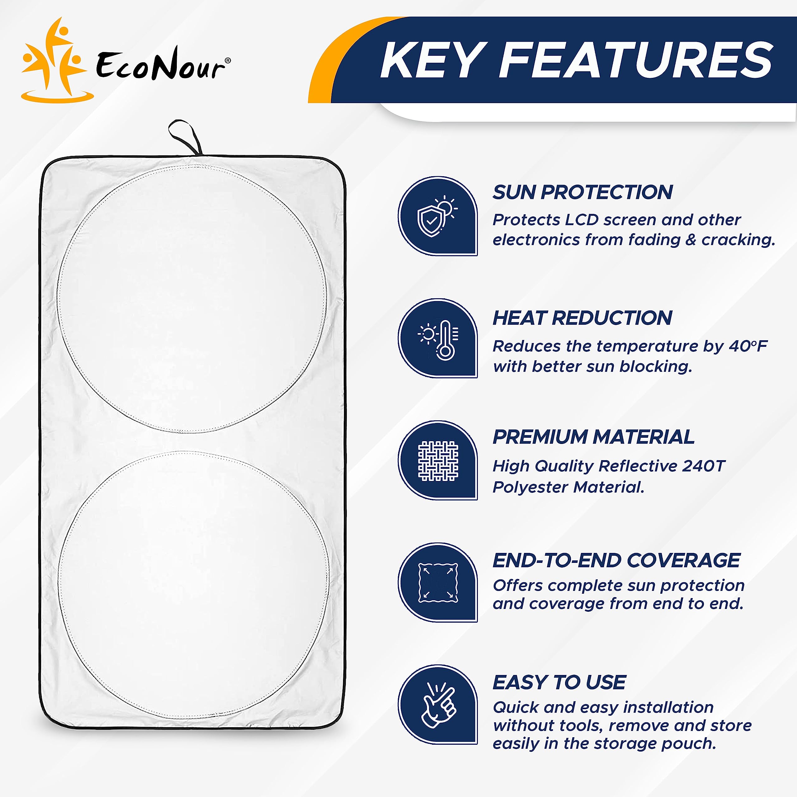Truck Windshield Sun Shade – X-Large Truck Sun Visor with Storage Pouch