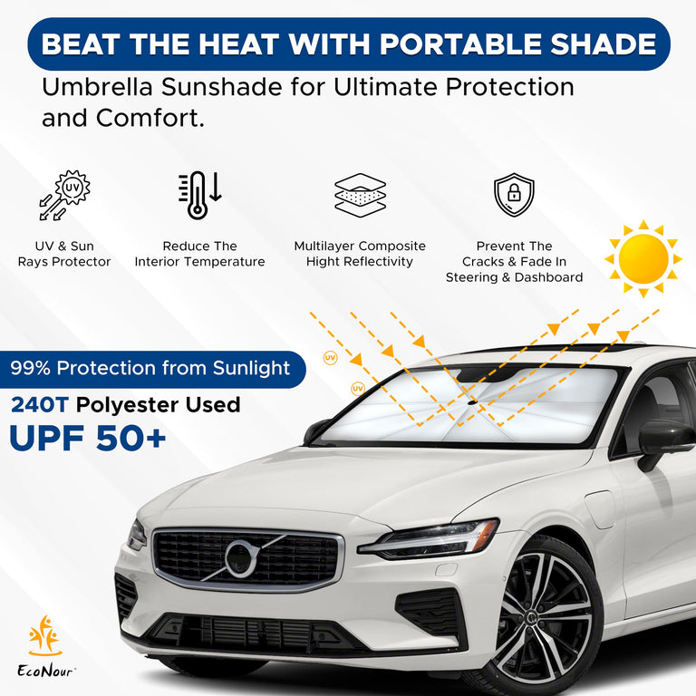EcoNour foldable Car Windshield Sun Shade for SUVs, sedans, and trucks.