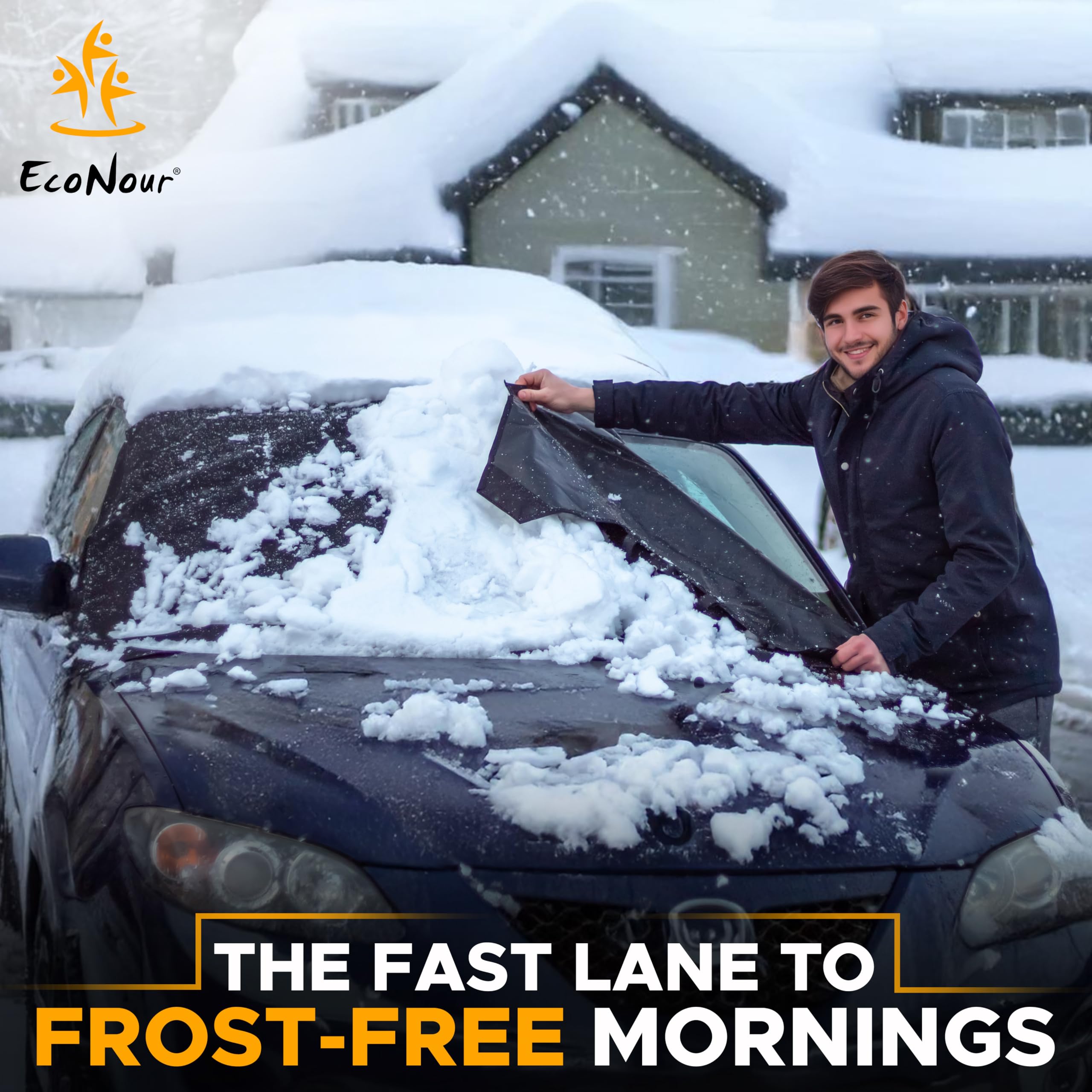 Foldable Windshield Snow Cover Medium (69" x 42") with elastic straps for easy installation.