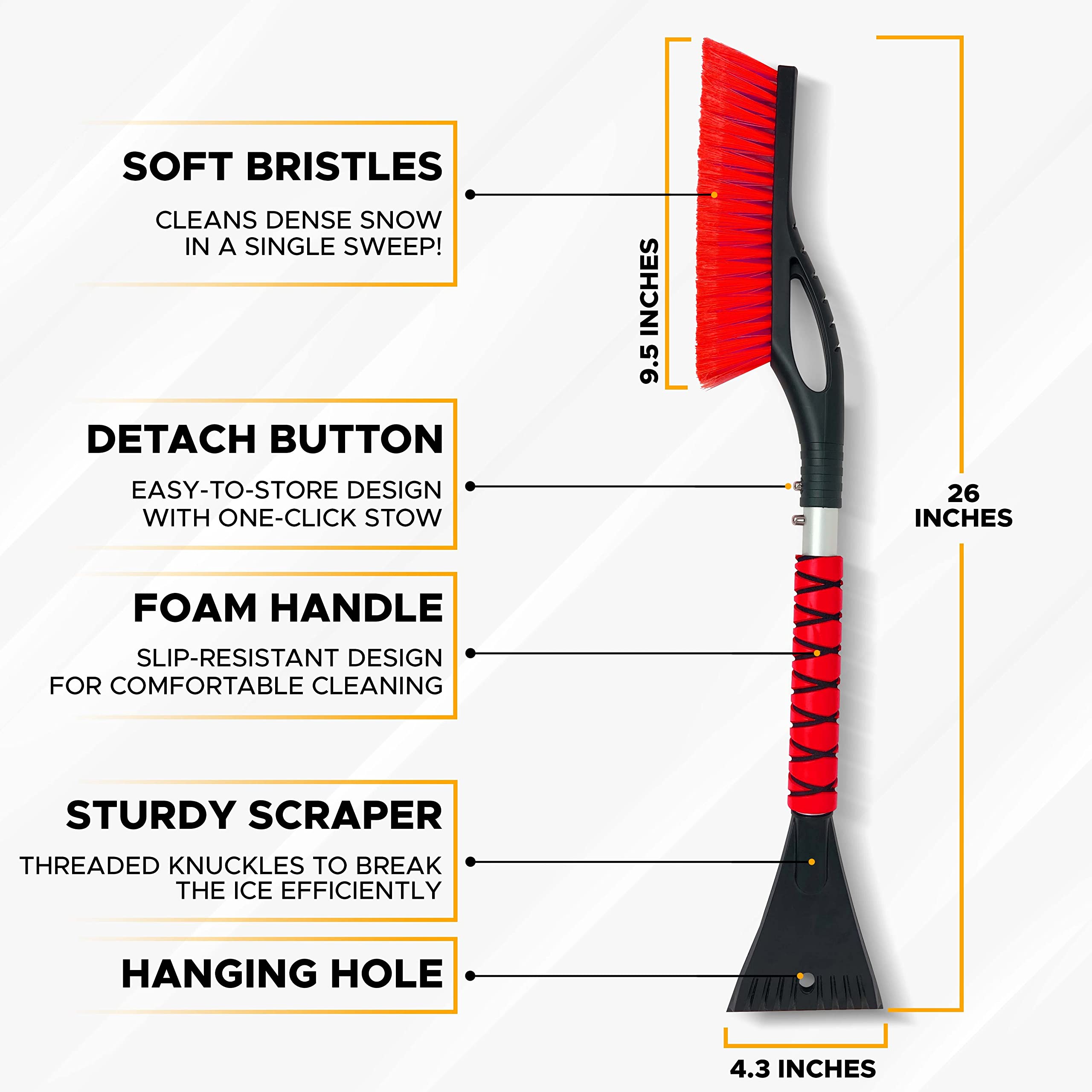 27" Aluminum Car Snow Scraper and Brush Red Durable Metal Body EcoNour