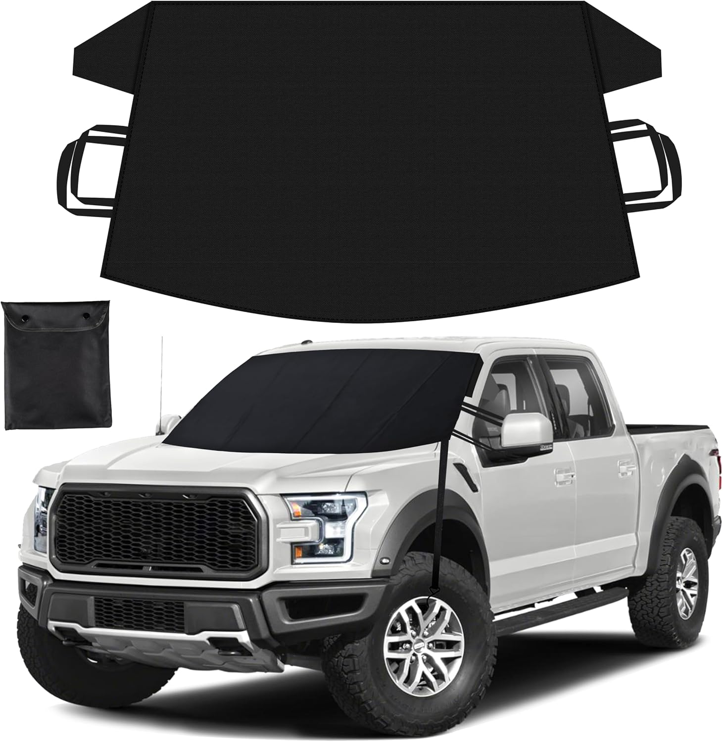 EcoNour Windshield Snow Cover with S-Hooks | Heavy-Duty 600D Oxford Fabric | Waterproof Winter Car Windshield Cover for Pickup Trucks, SUVs & Vans | All-Weather Protection | XL (74"x43")