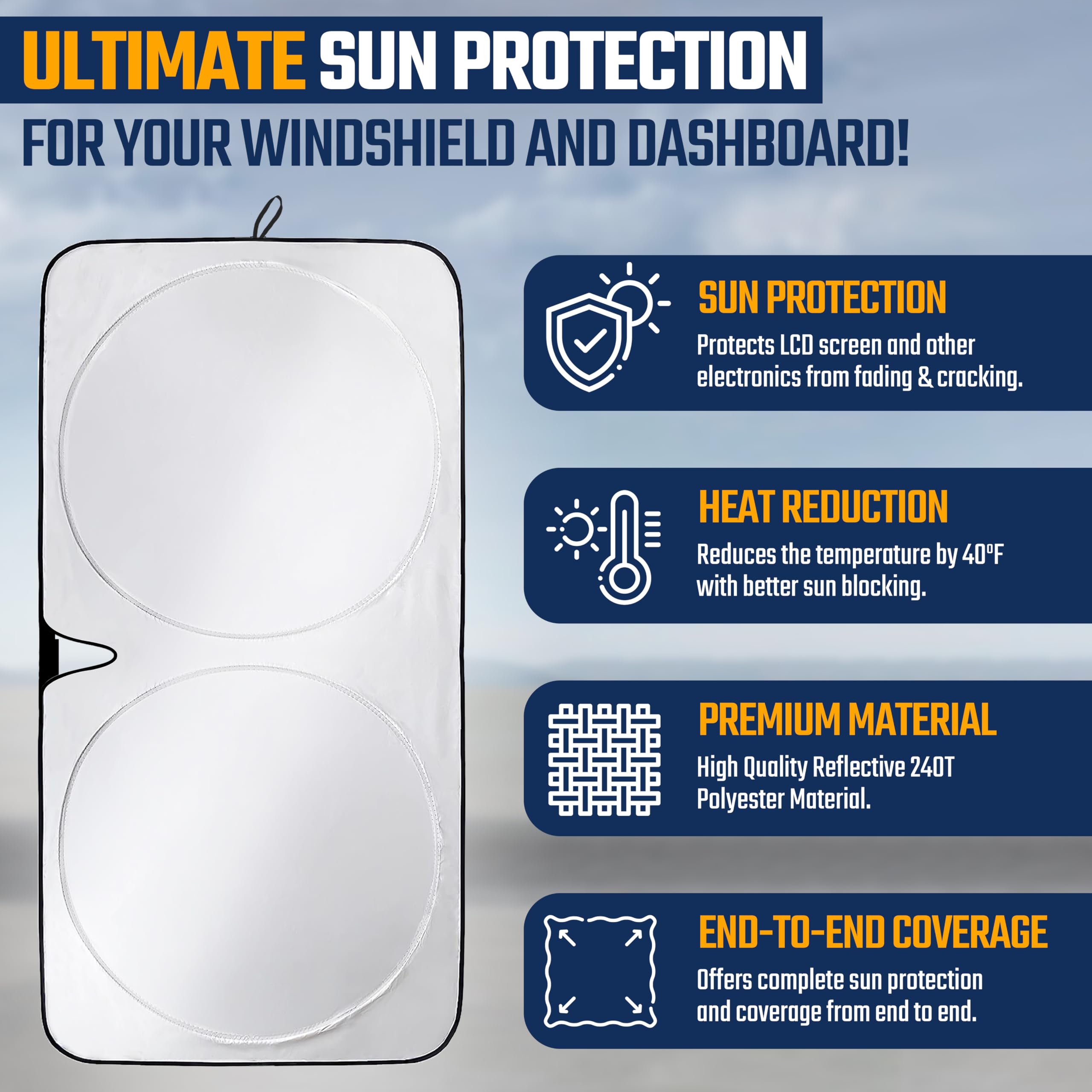 Car Windshield Sunshade – EcoNour Foldable Sun Visor with Mirror Cut
