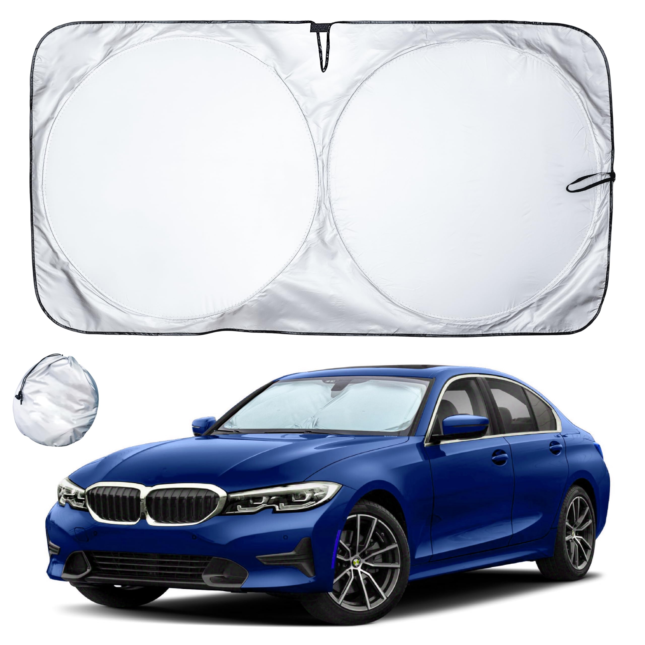 Car Windshield Sun Shade with Mirror Cut – EcoNour Foldable 64"x32" Sun Visor