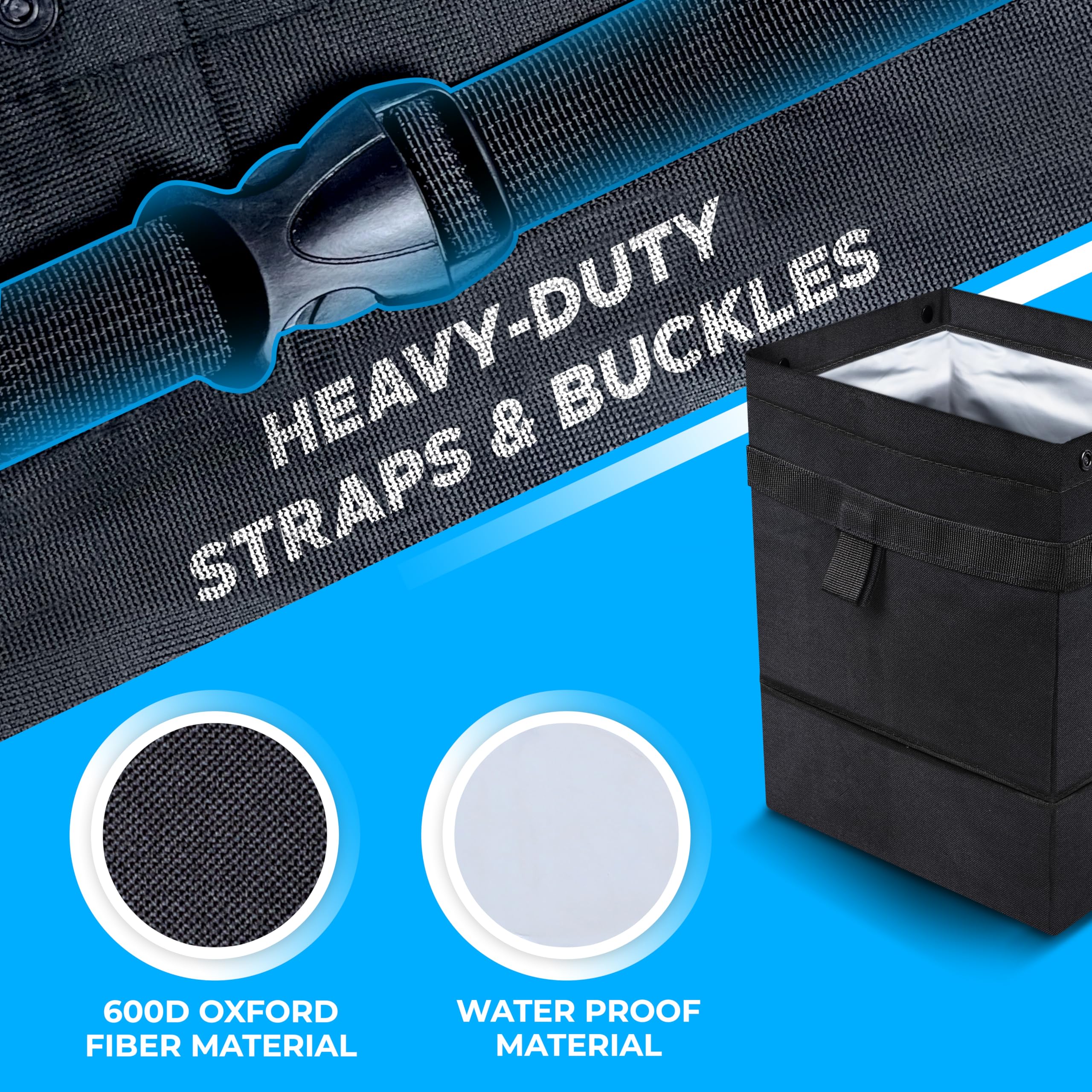 Car Trash Bag by EcoNour, small foldable trash can for cars and SUVs.