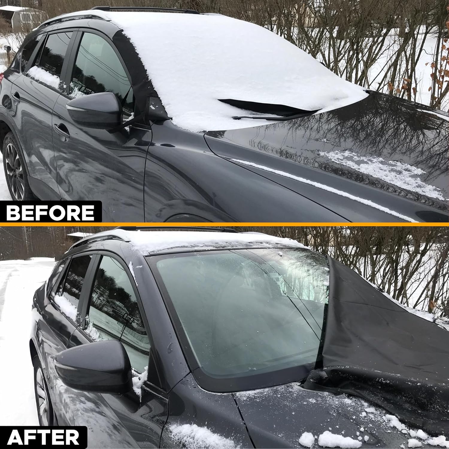 EcoNour Windshield Snow Cover with S-Hooks | Heavy-Duty 600D Oxford Fabric | Waterproof Winter Car Windshield Cover for Pickup Trucks, SUVs & Vans | All-Weather Protection | XL (74"x43")