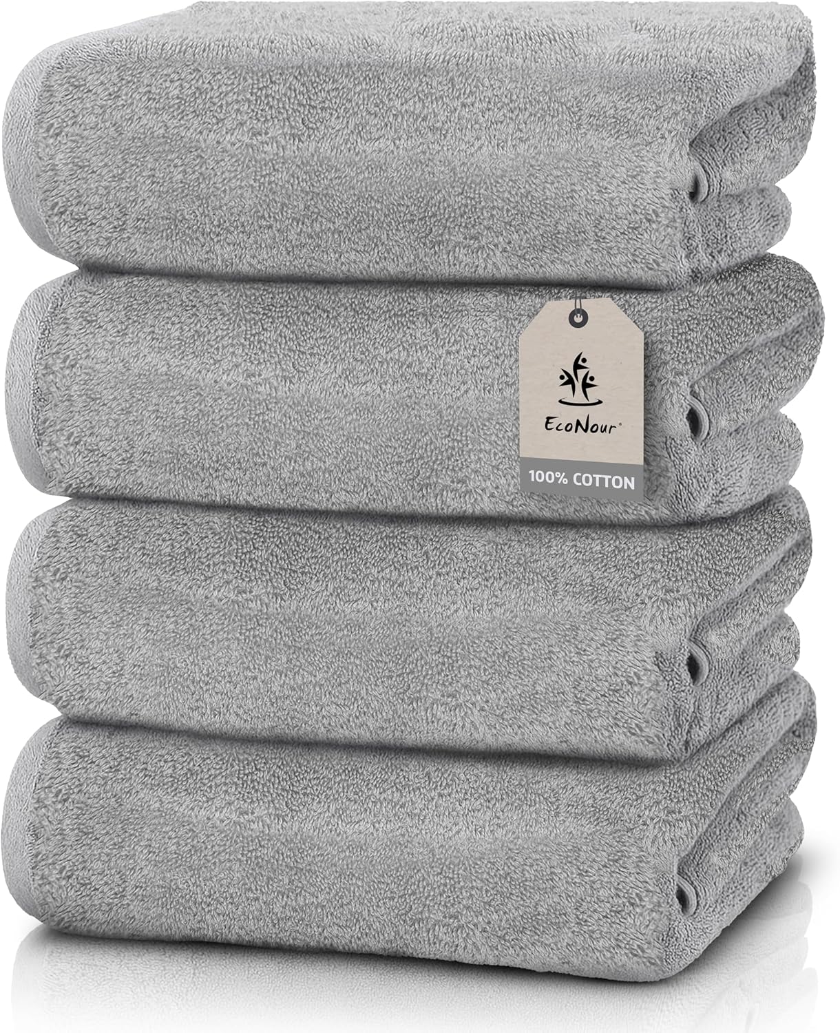 EcoNour Luxury 4-Pack Grey Turkish Cotton Bath Towels, 550 GSM 100% Cotton – 27x54 Inch, Ultra Soft, Quick Dry & Highly Absorbent for Bathroom, Gym & Travel