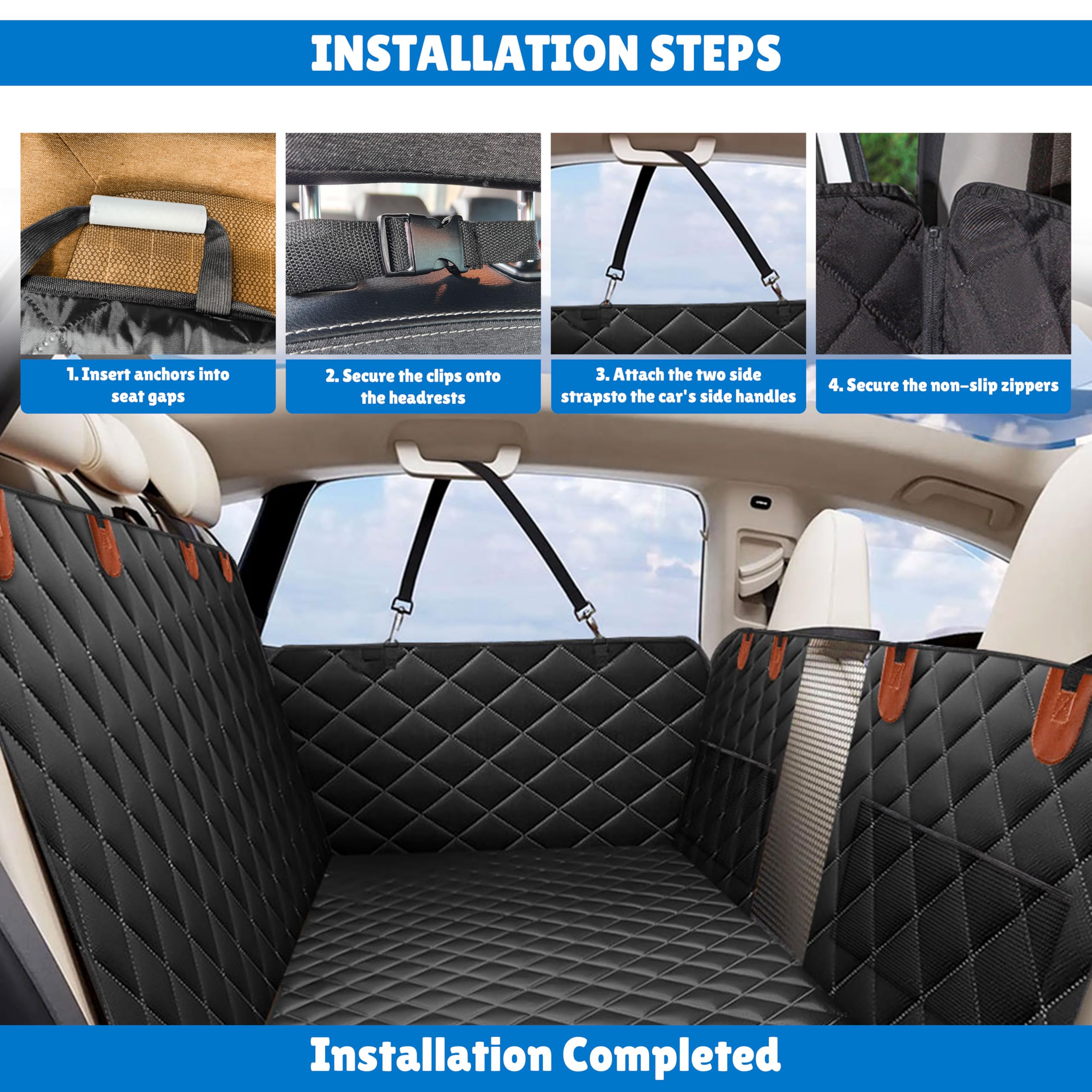 Heavy-duty EcoNour Dog Car Seat Cover for Back Seat, waterproof hammock with straps and side door protection.