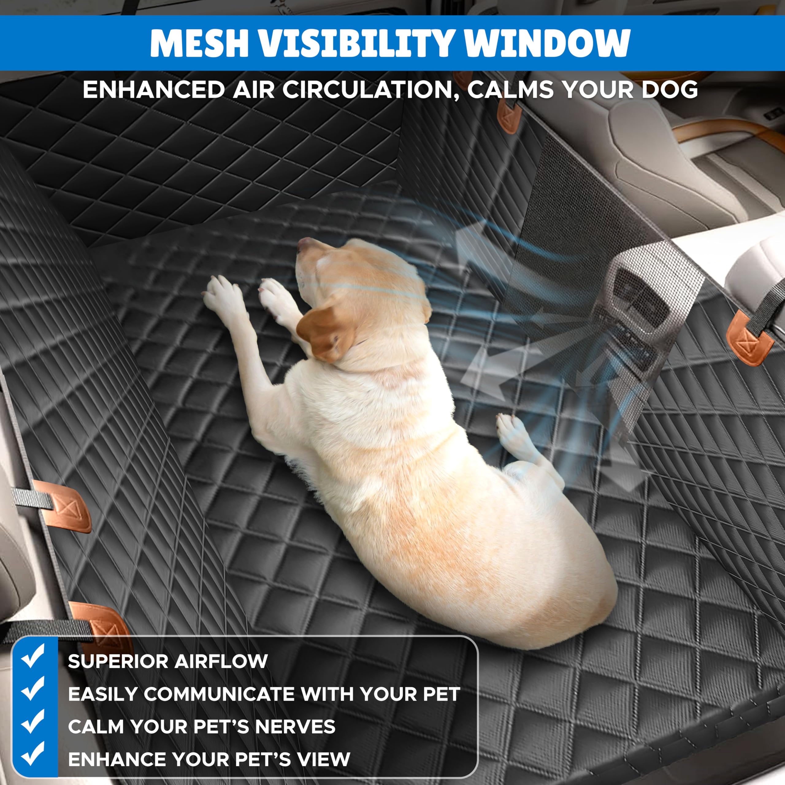 EcoNour Dog Car Seat Cover for Back Seat, 54x65 inch waterproof hammock style protector with durable side door protection.