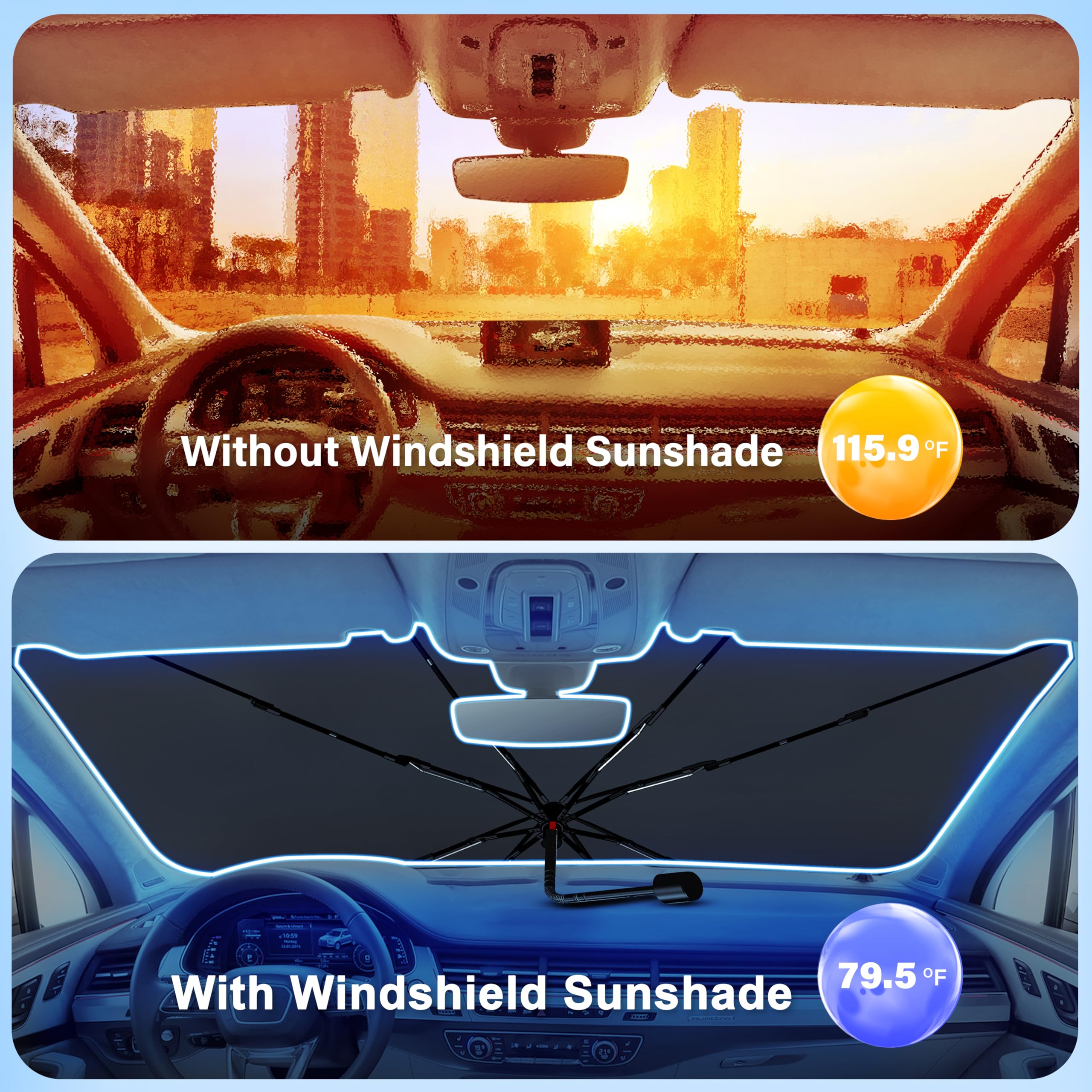 EcoNour Car Windshield Sunshade Umbrella, 240T polyester foldable sunshade for SUVs and sedans.